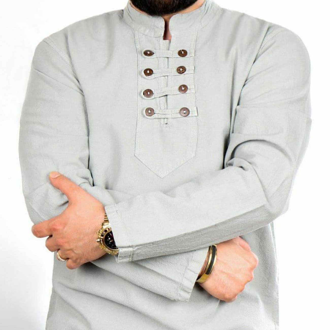Price and Buy Islamic Tunic for Muslim Men With 8 Buttons in White_6900004cd0cae.jpeg Price and Buy Islamic Tunic for Muslim Men With 8 Buttons in White - Image 1