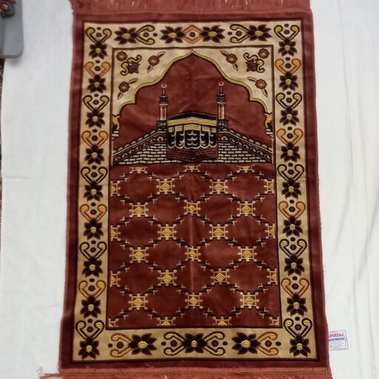 Price and Buy Islamic Velvet Prayer Rug Padded Sajadah Janamaz Kaaba Brick Red_69001a2607ae1.jpeg Price and Buy Islamic Velvet Prayer Rug Padded Sajadah Janamaz Kaaba Brick Red - Image 1