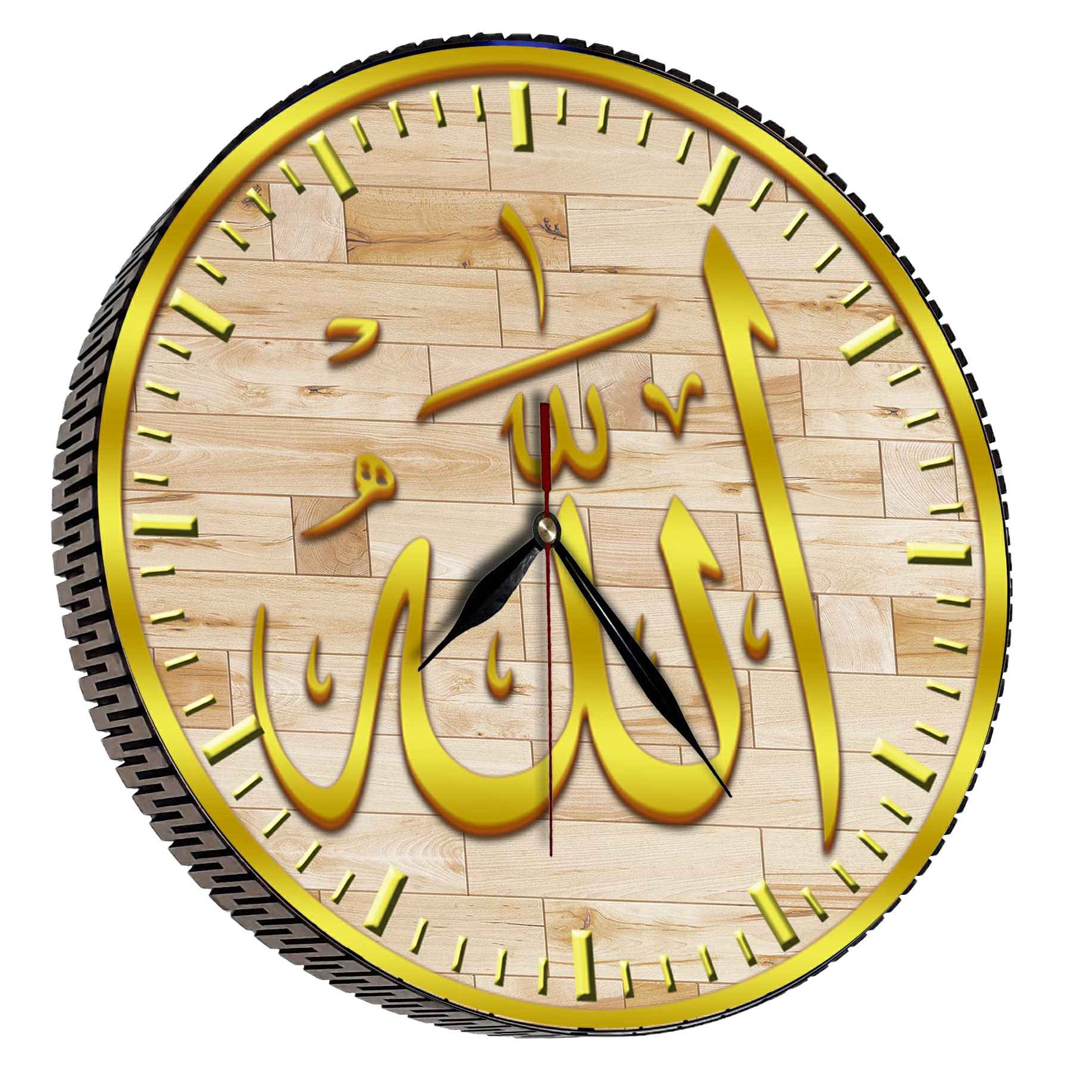 Price and Buy Islamic Wall Clock Featuring Golden Allah Name Printed Elegance