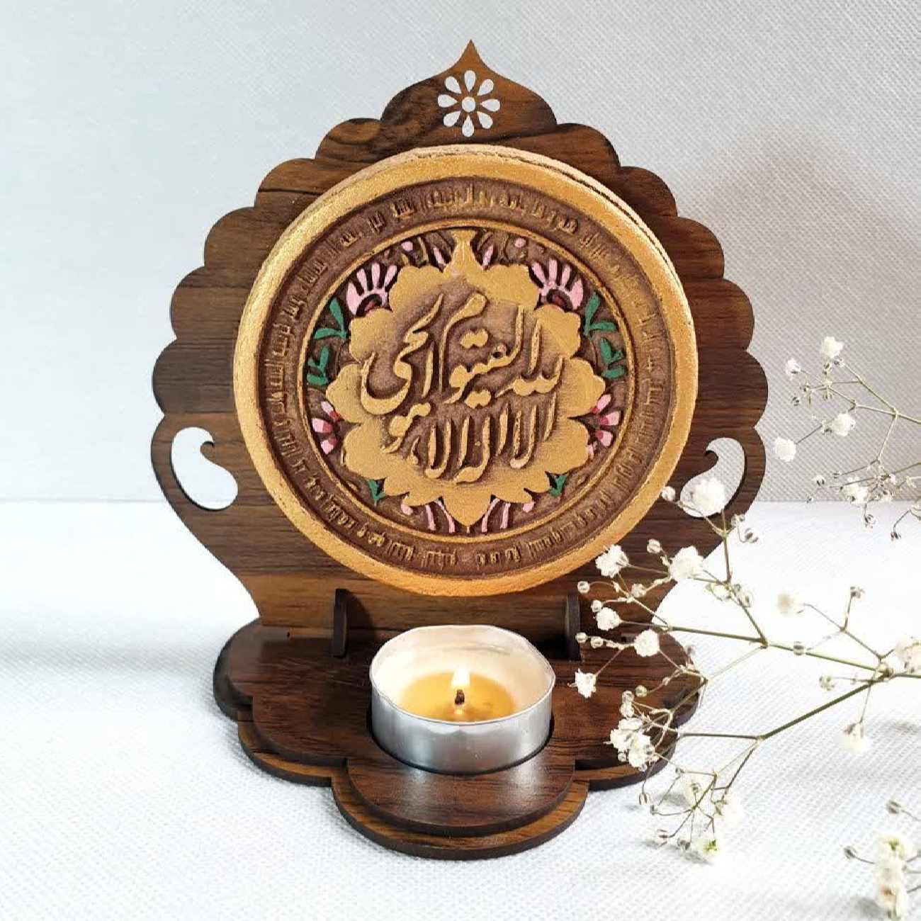 Price and Buy Islamic Wooden Table Top Candle Holder with Islamic Design - Image 5