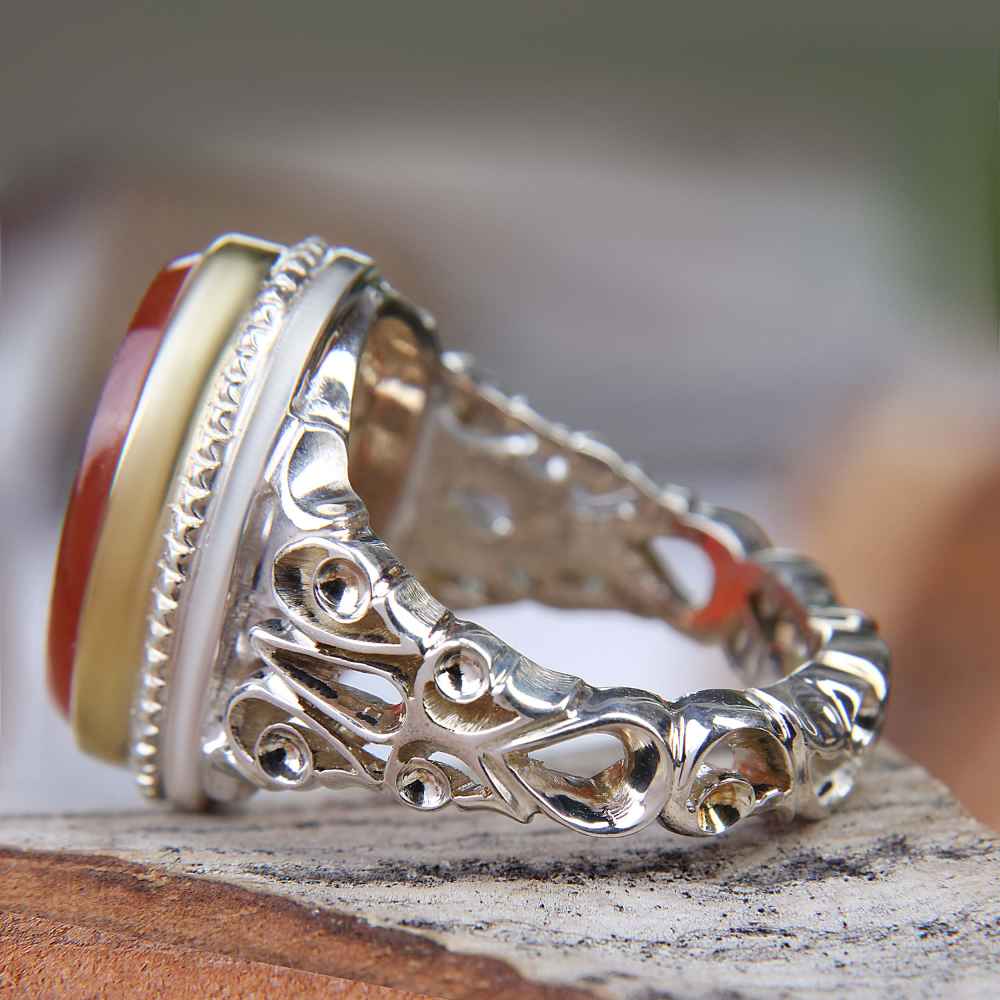 Price and Buy Islamic Yemeni Aqeeq Silver Ring for Men Alhamd Ollah - Image 4
