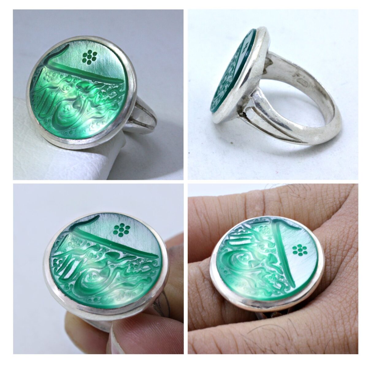 Price and Buy Islamic Yemeni Aqeeq Silver Ring for Men Green - Image 3