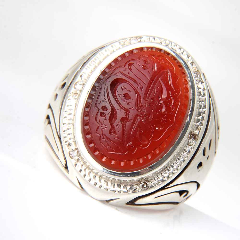 Price and Buy Islamic Yemeni Aqeeq Silver Ring for Men Ya Hussain - Image 3