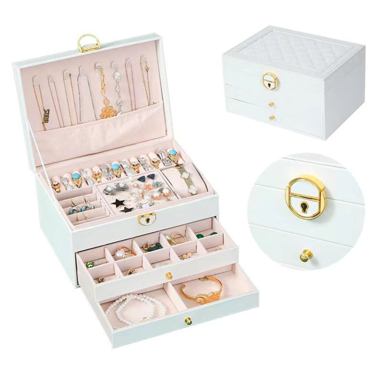 Price and Buy Jewelry Box with Multi-Tier Storage and Lock for Organized Accessories_6901a3dc454d3.jpeg Price and Buy Jewelry Box with Multi-Tier Storage and Lock for Organized Accessories - Image 3