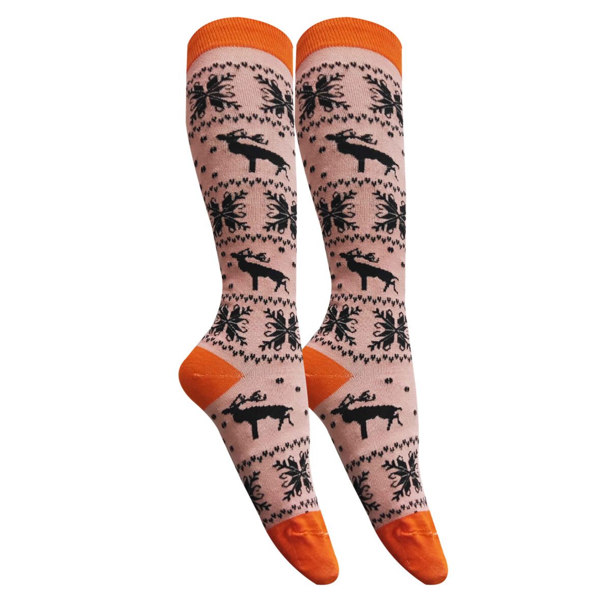 Price and Buy Knee High Socks for Women Orange with Deer Design