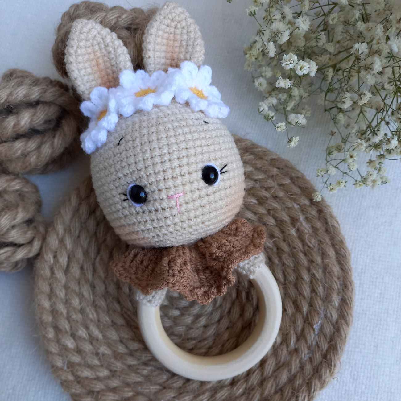 Price and Buy Knitted Baby Rattle with Wooden Handle & Cute Rabbit, Perfect for Little Hands_6903812d33654.jpeg Price and Buy Knitted Baby Rattle with Wooden Handle & Cute Rabbit, Perfect for Little Hands - Image 1