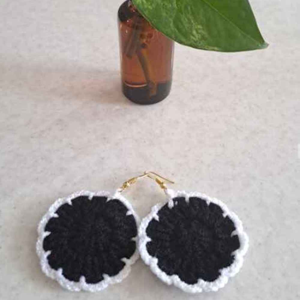 Price and Buy Knitted Earrings Drop Handcrafted for Women Black Round - Image 3