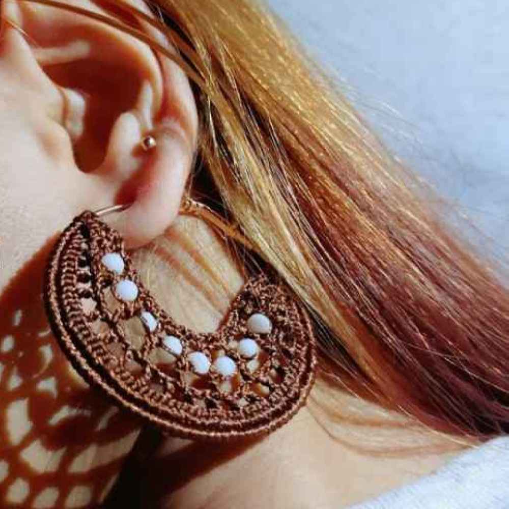 Price and Buy Knitted Earrings Drop Handcrafted for Women Moon - Image 3