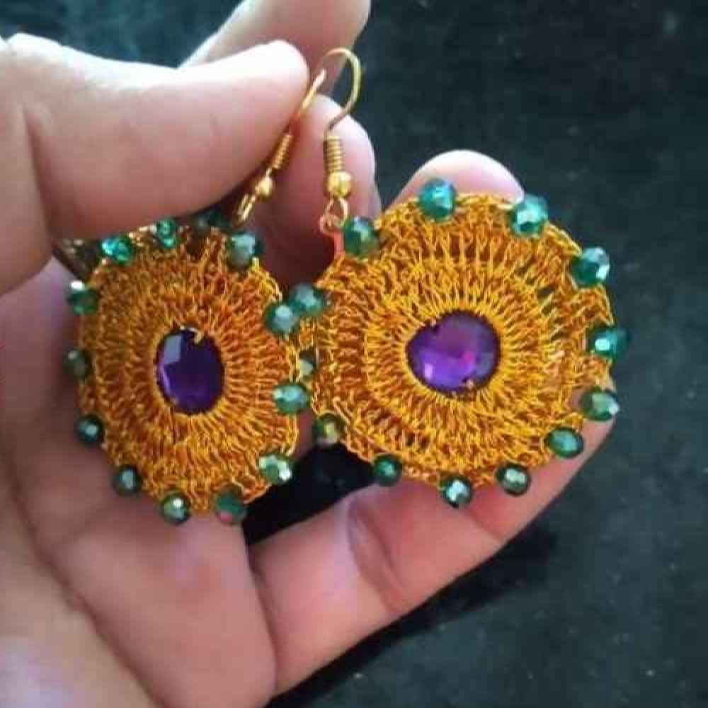 Price and Buy Knitted Earrings Drop Handcrafted for Women Round - Image 3
