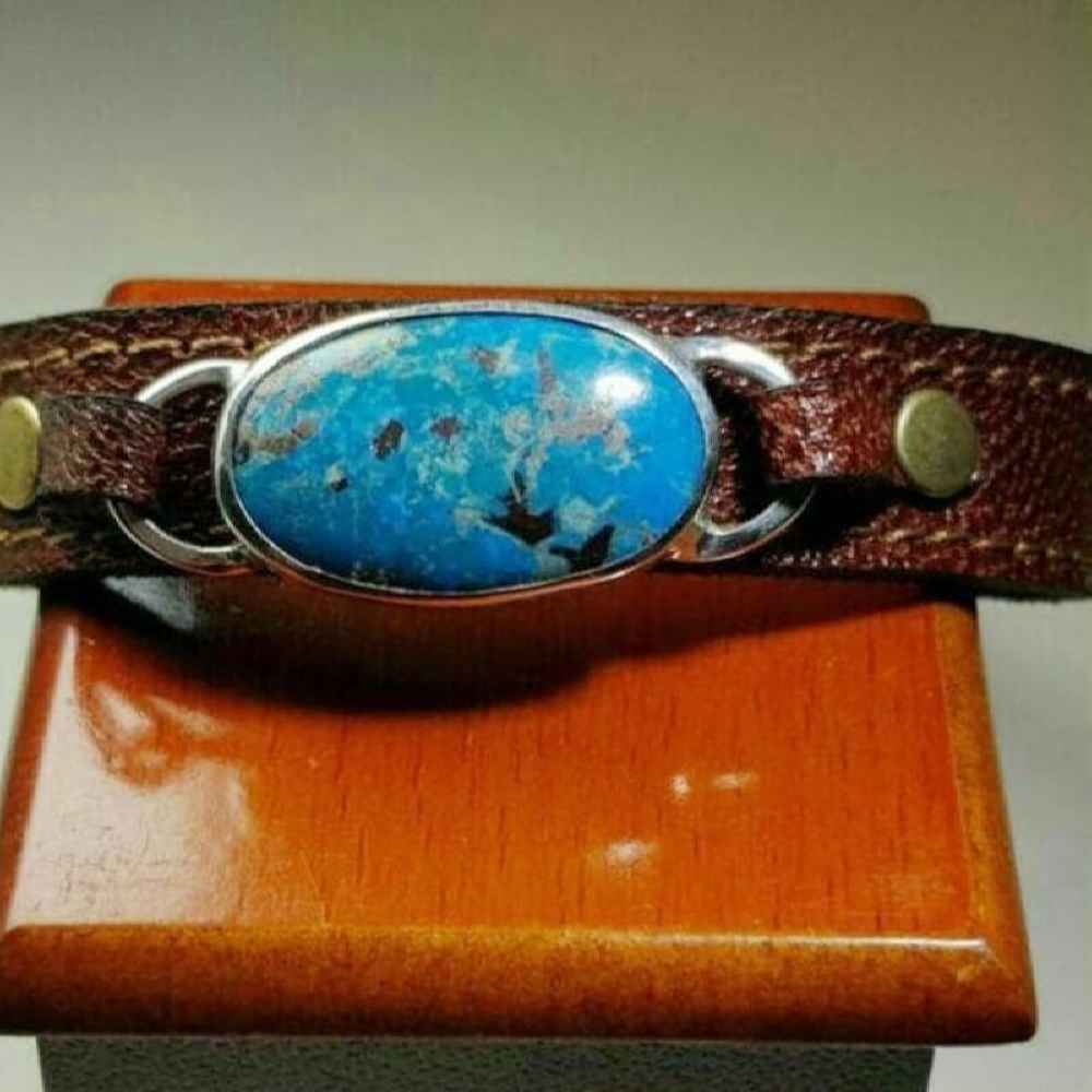 Price and Buy Leather Bracelet for Men with Turquoise Gemstone - Image 3