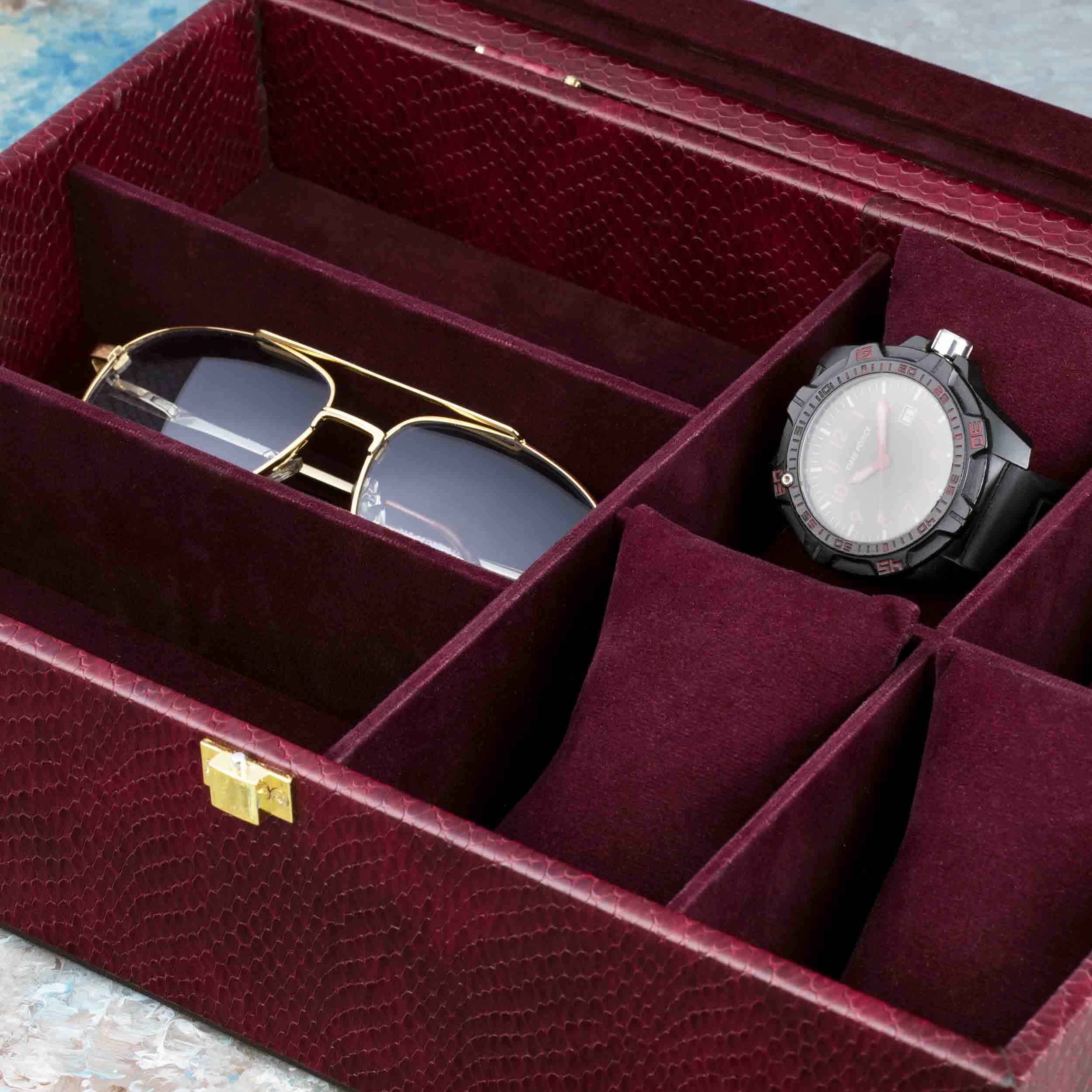 Price and Buy Leather Watch Box with Sunglasses Compartment and Suede Lining - Image 5