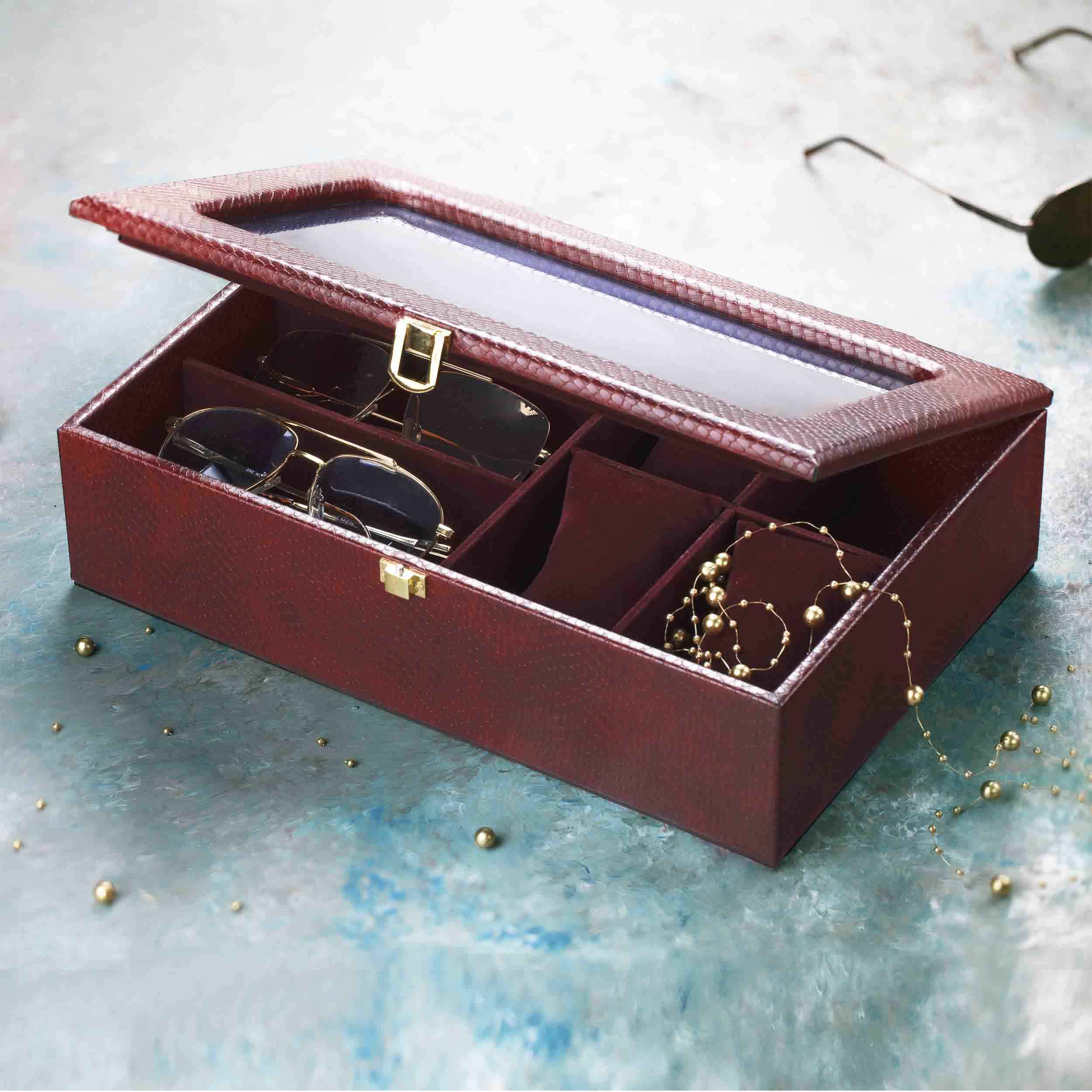 Price and Buy Leather Watch Box with Sunglasses Compartment and Suede Lining - Image 6