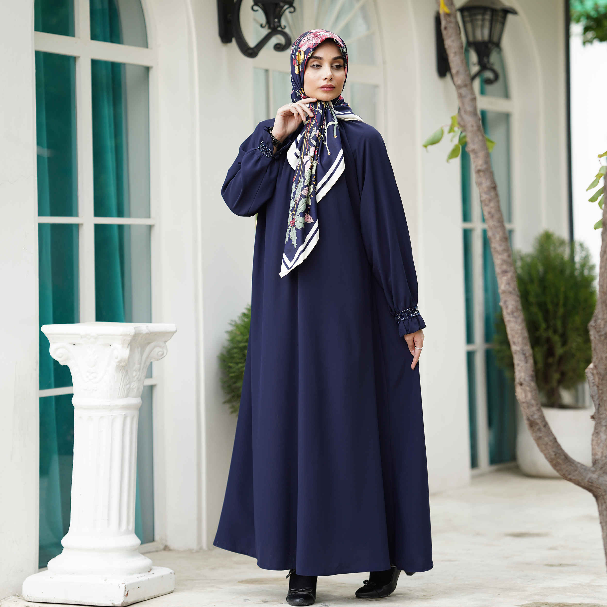 Price and Buy Loose Fit Abaya for Muslim Women in Navy Blue - Image 3
