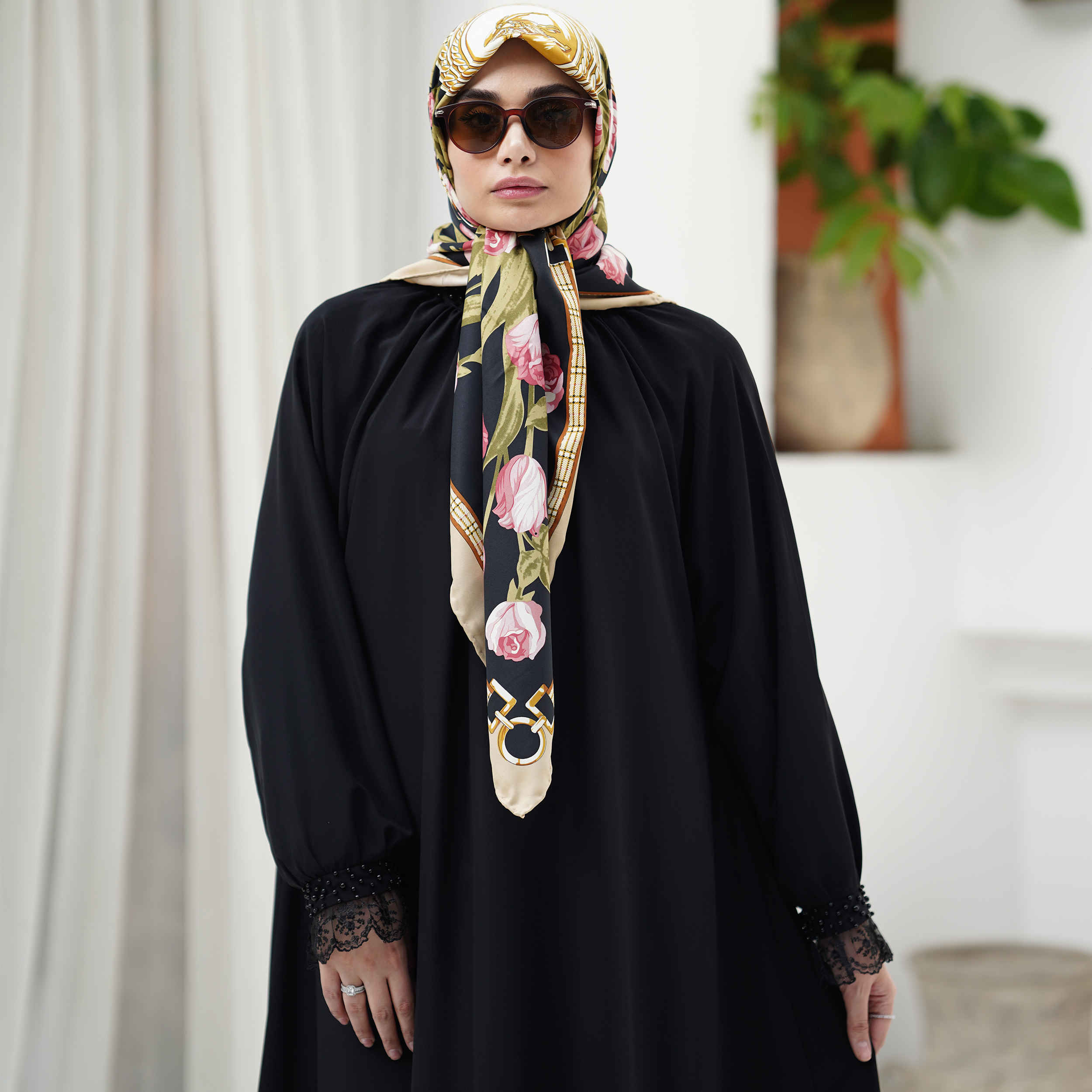 Price and Buy Loose Fit Abaya for Muslim Women with Belt in Black - Image 3
