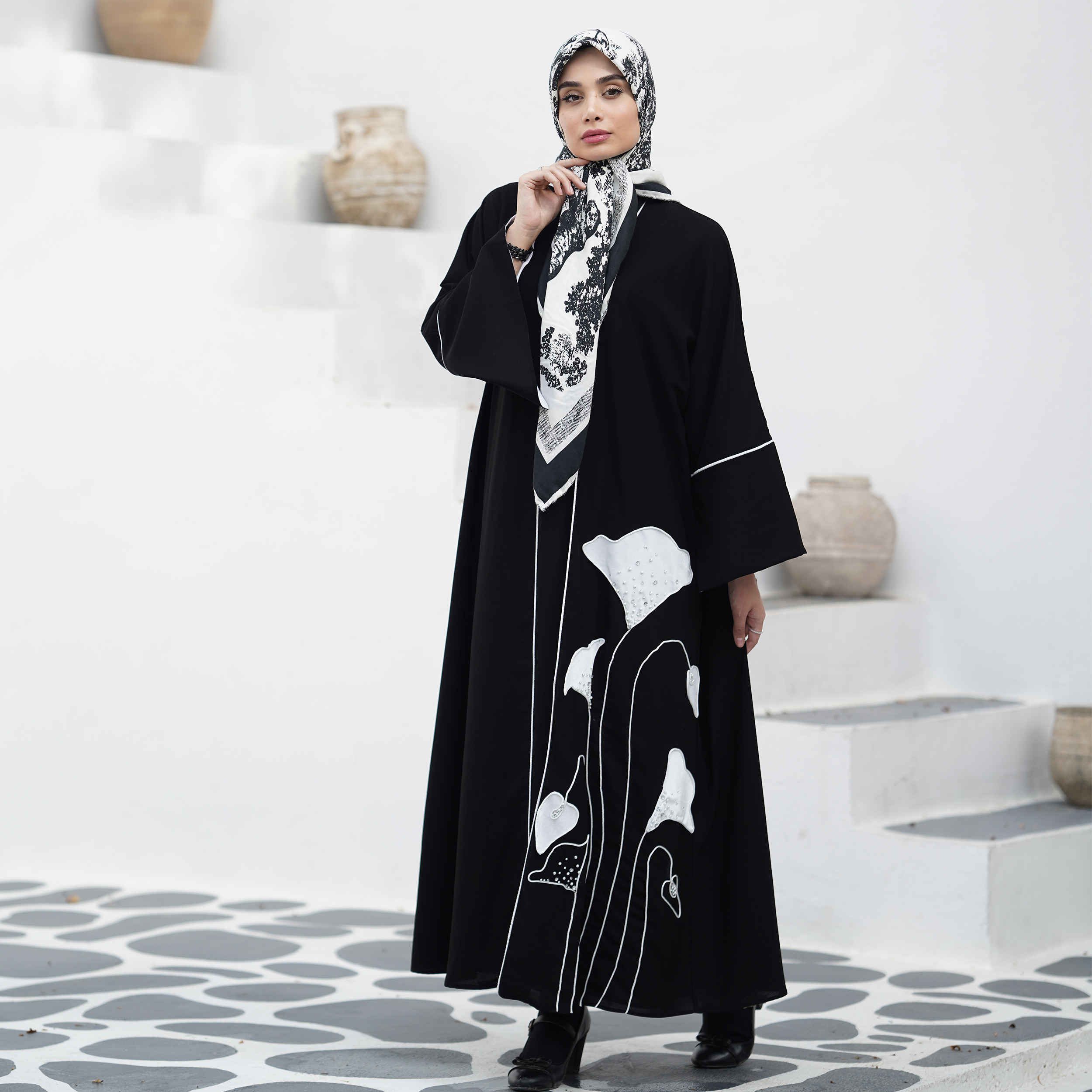 Price and Buy Loose Fit Abaya for Muslim Women with White Piping Design
