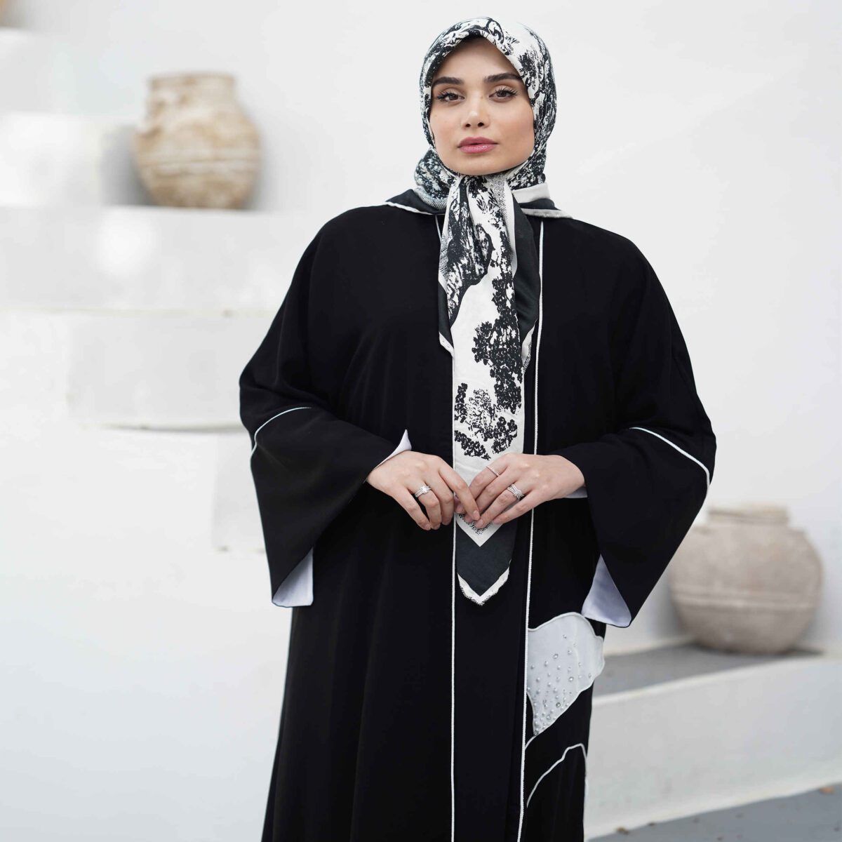 Price and Buy Loose Fit Abaya for Muslim Women with White Piping Design - Image 4