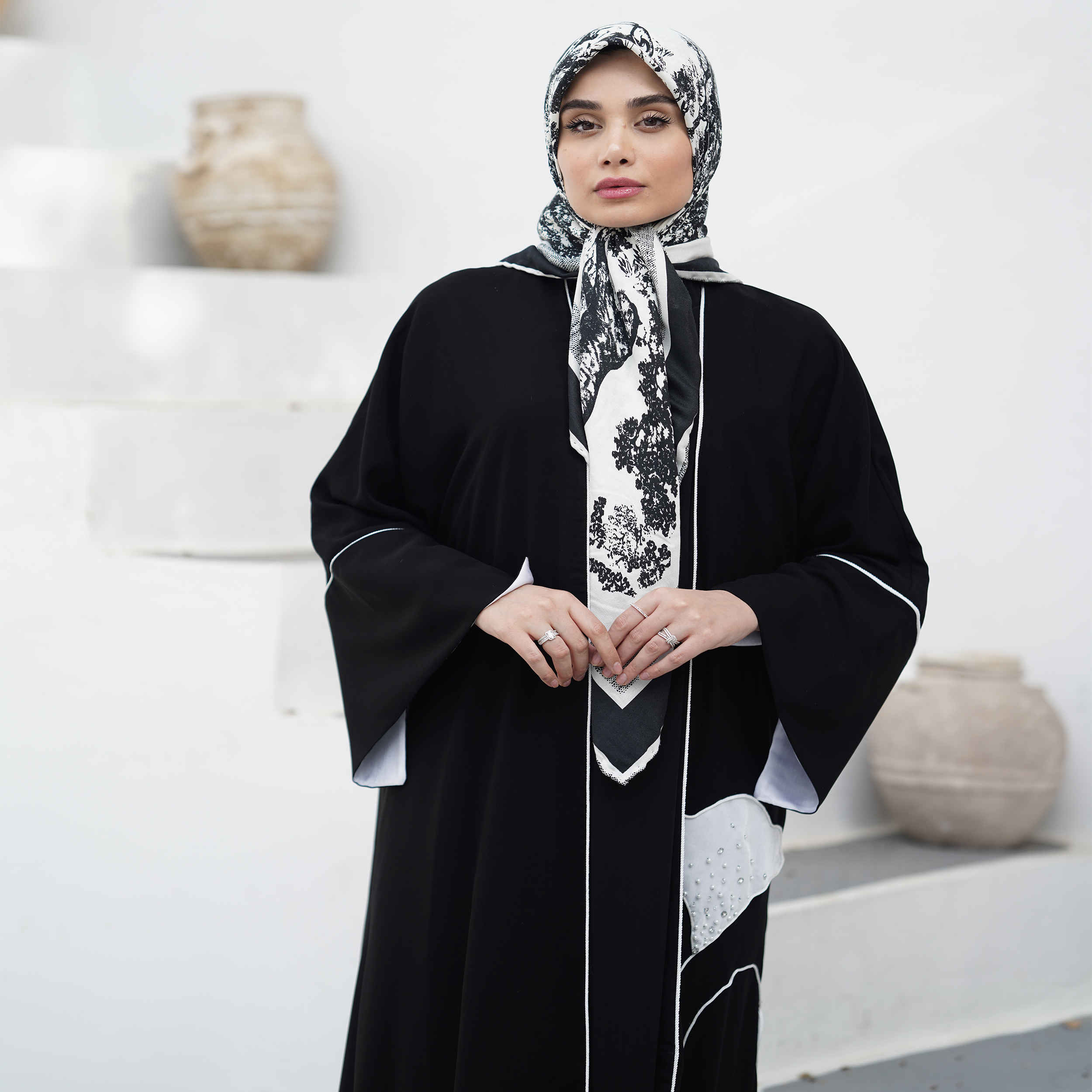 Price and Buy Loose Fit Abaya for Muslim Women with White Piping Design - Image 4