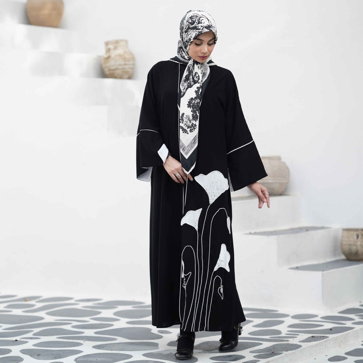 Price and Buy Loose Fit Abaya for Muslim Women with White Piping Design - Image 5