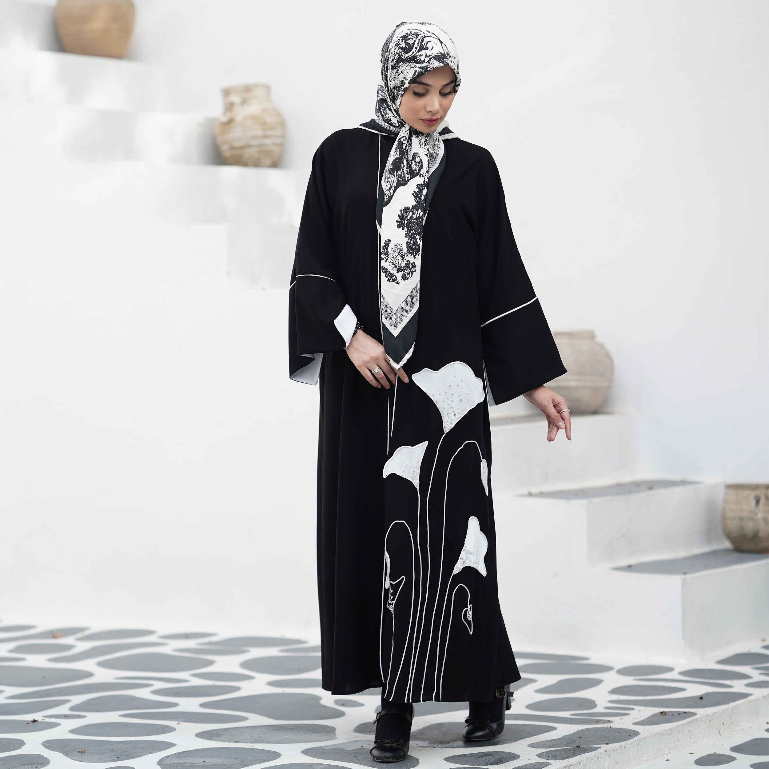 Price and Buy Loose Fit Abaya for Muslim Women with White Piping Design - Image 5