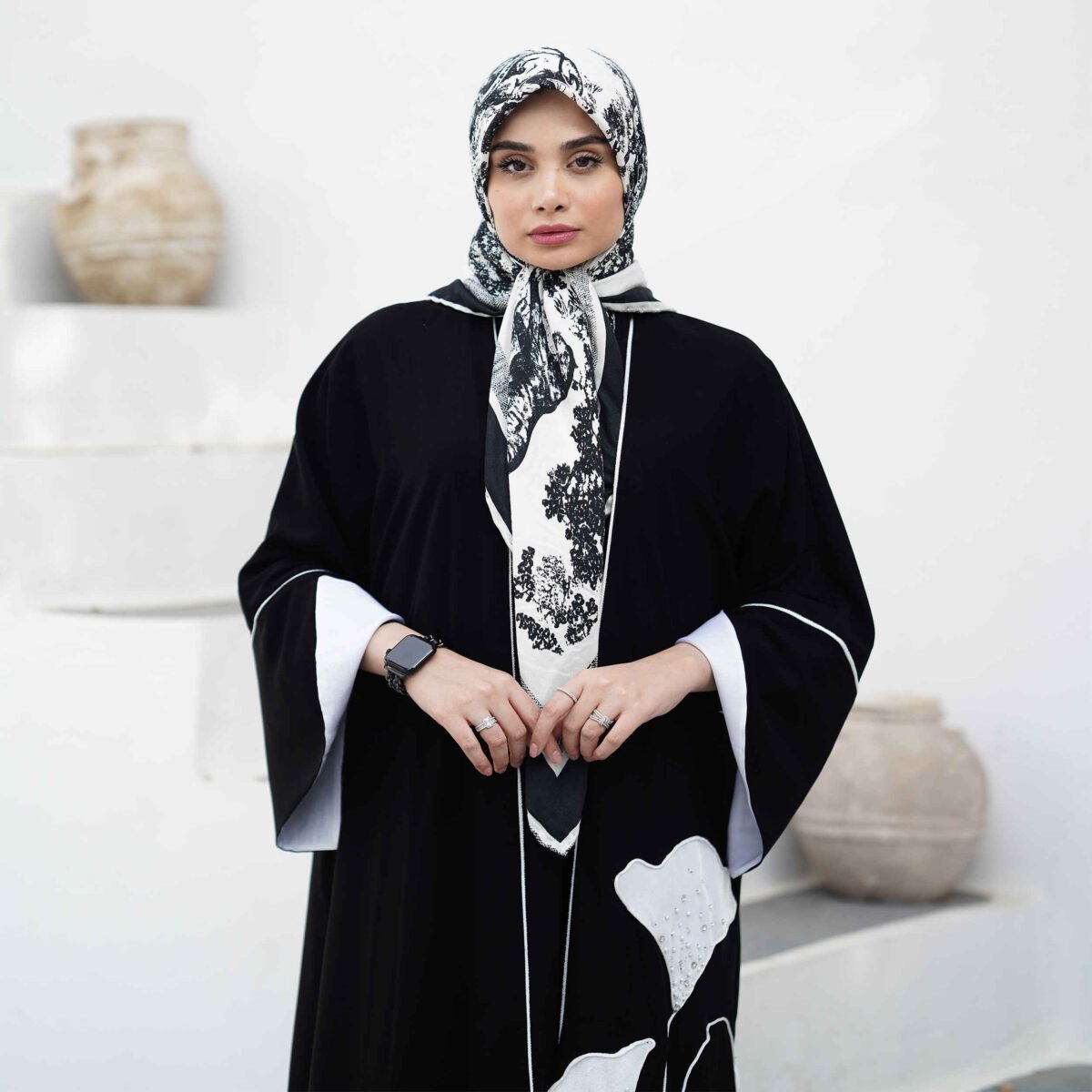 Price and Buy Loose Fit Abaya for Muslim Women with White Piping Design - Image 6