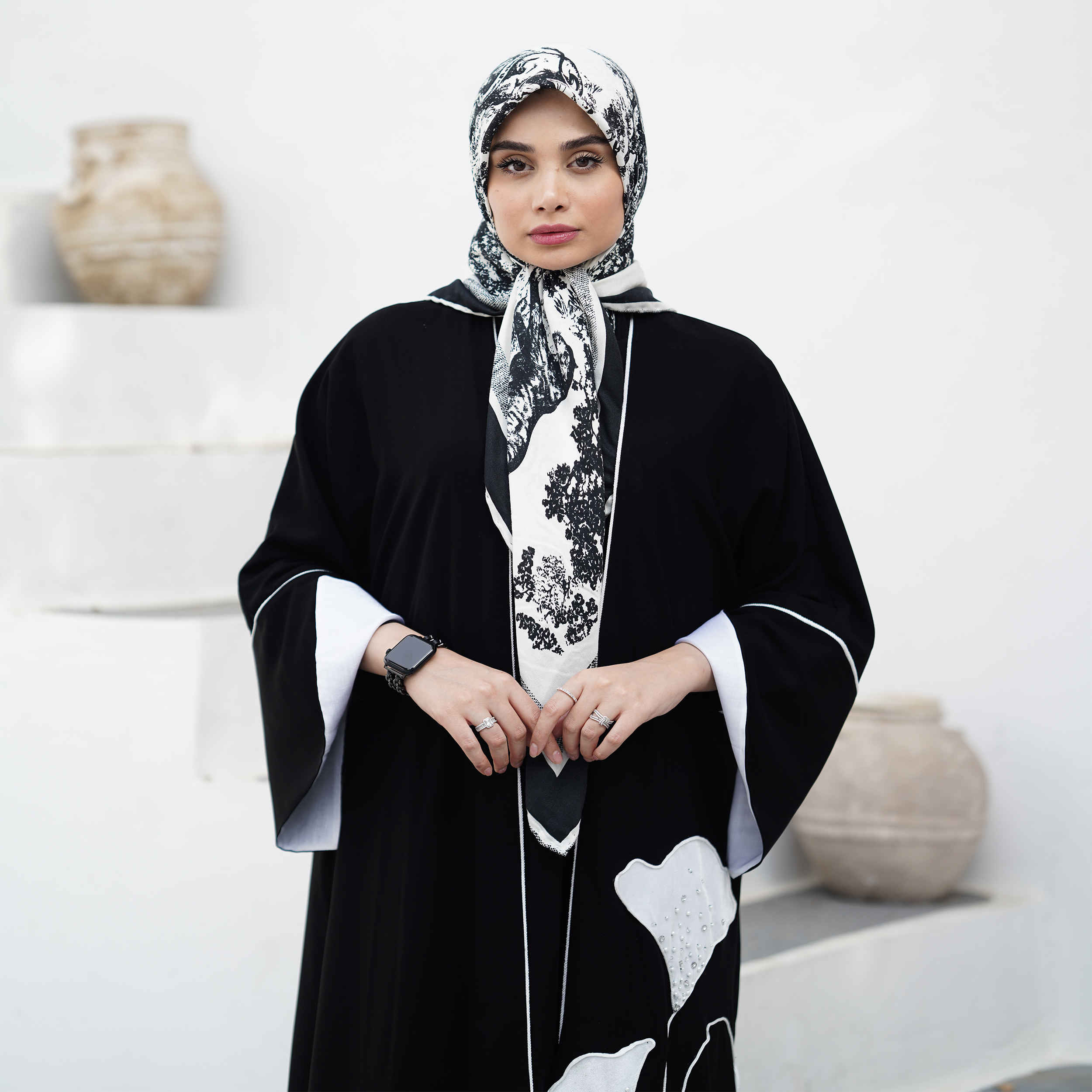 Price and Buy Loose Fit Abaya for Muslim Women with White Piping Design - Image 6