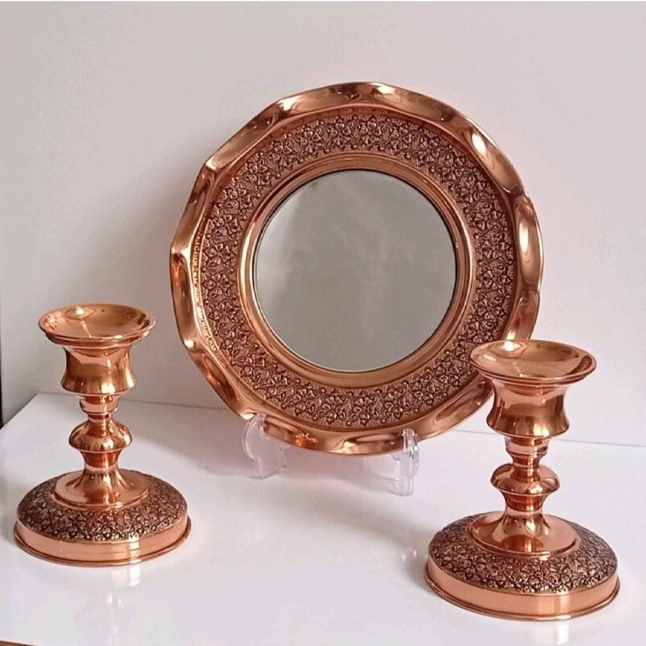 Price and Buy Luxury Persian Copper Mirror Frame and Candle Stand Set - Image 5