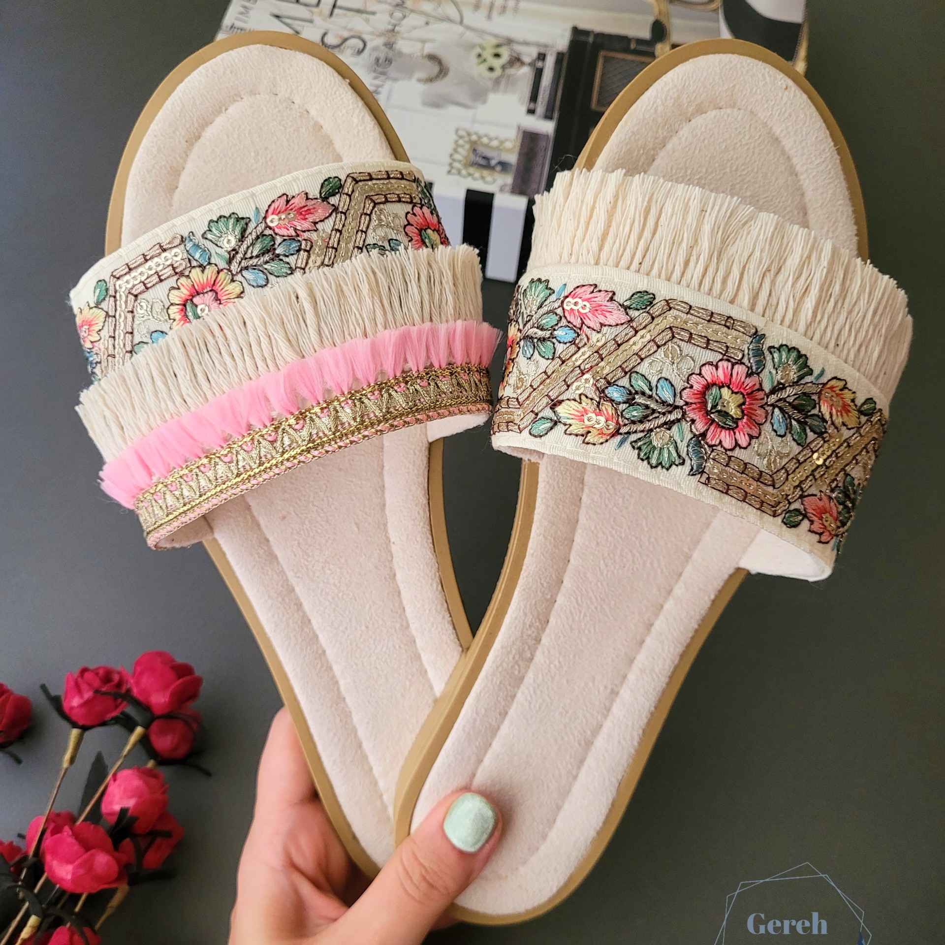 Price and Buy Macrame Boho Chic Flat Slippers for Women Model Embroidered
