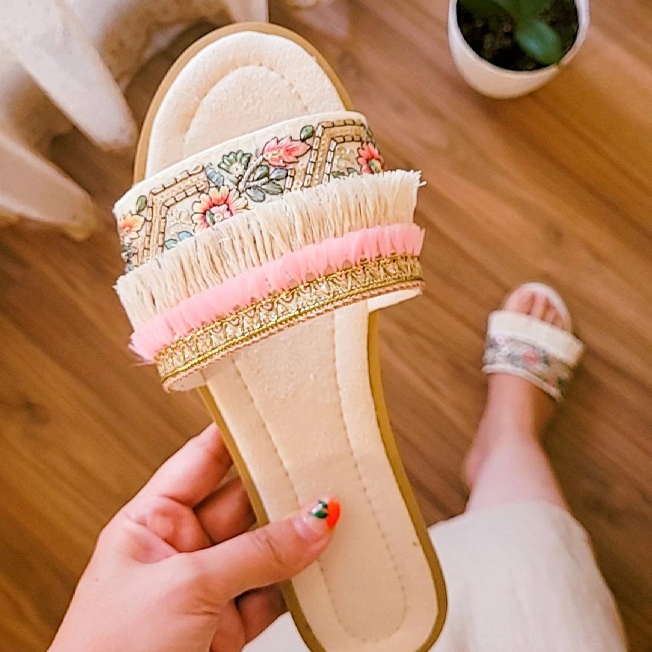 Price and Buy Macrame Boho Chic Flat Slippers for Women Model Embroidered - Image 3