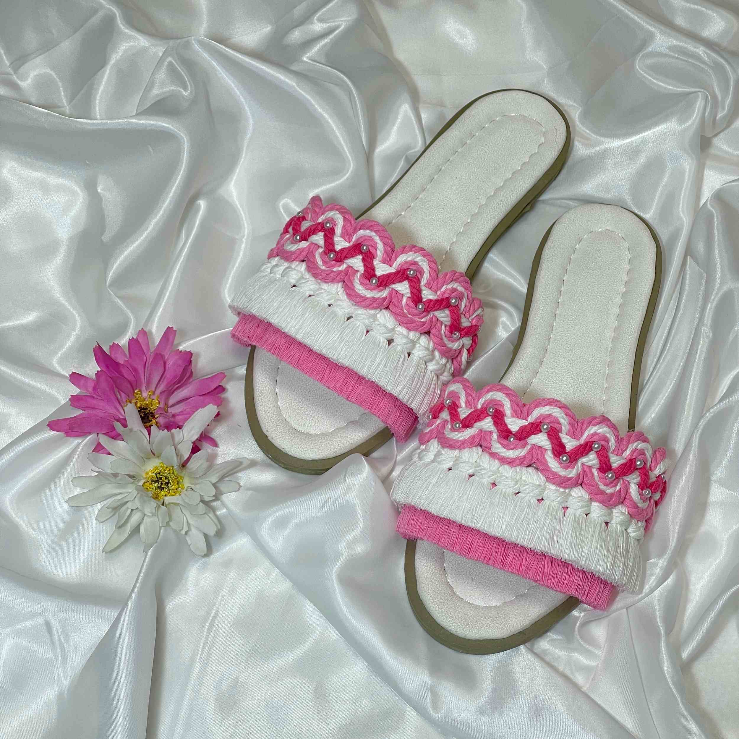 Price and Buy Macrame Boho Chic Flat Slippers for Women Model Flower - Image 3