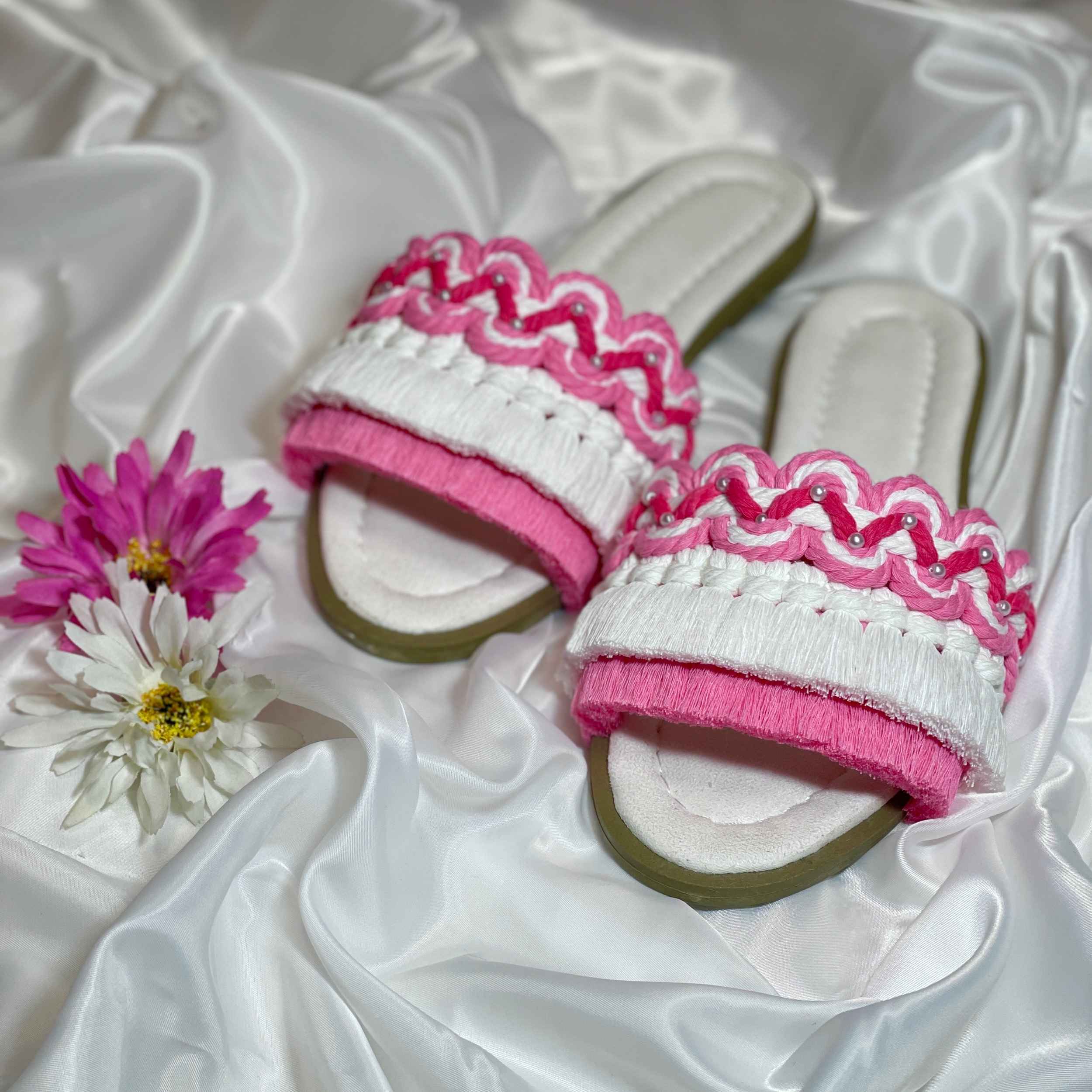 Price and Buy Macrame Boho Chic Flat Slippers for Women Model Flower - Image 4