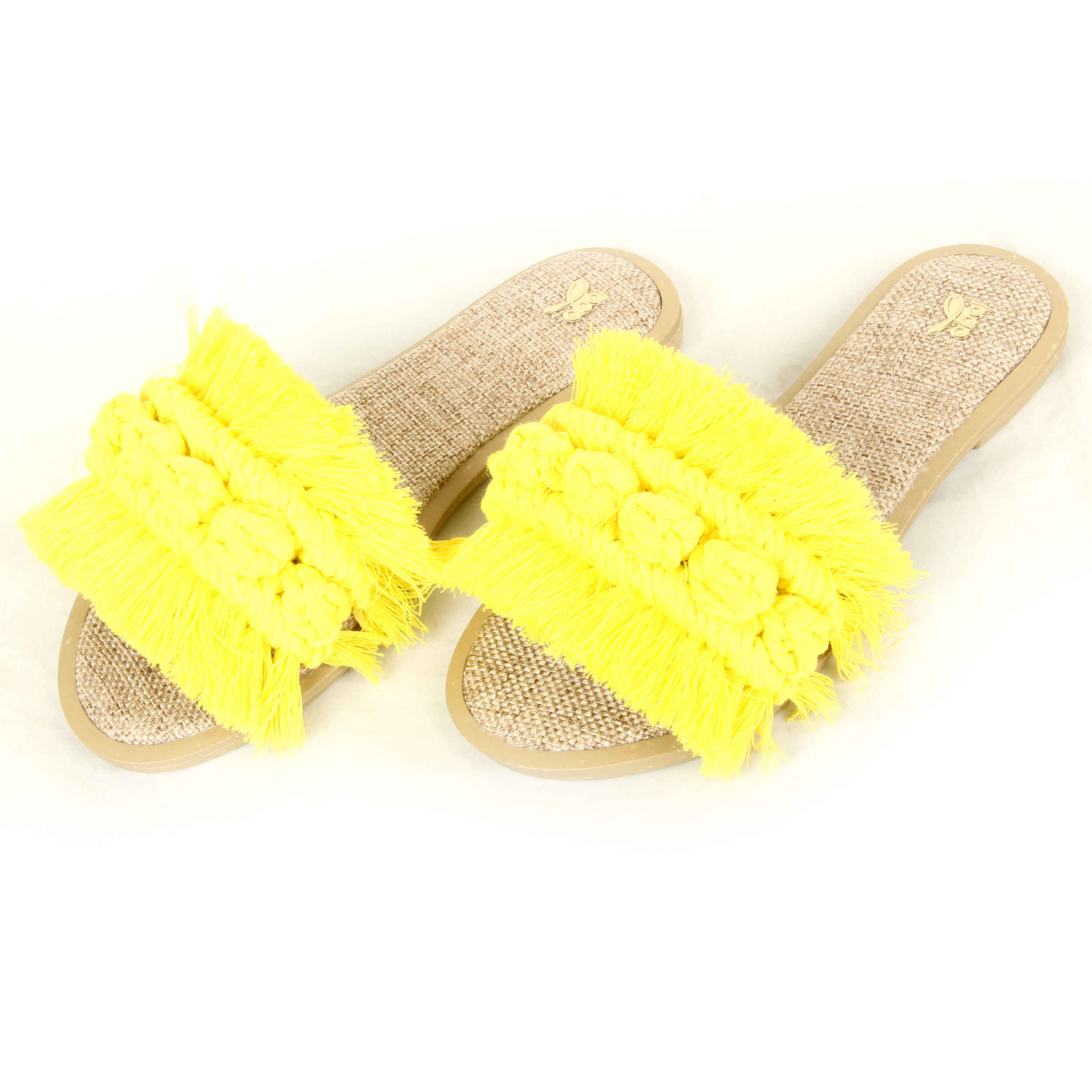 Price and Buy Macrame Boho Chic Slippers for Women in Yellow - Image 3