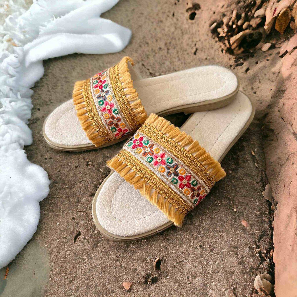 Price and Buy Macrame Flat Slippers for Women Handmade with Boho Design - Image 3
