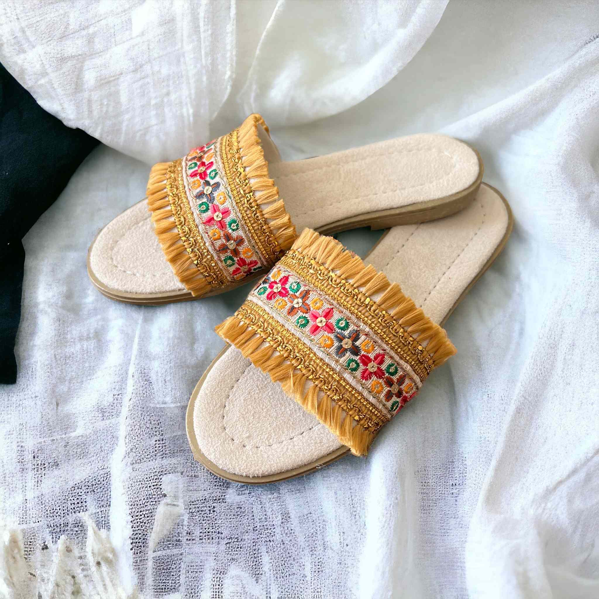 Price and Buy Macrame Flat Slippers for Women Handmade with Boho Design - Image 4