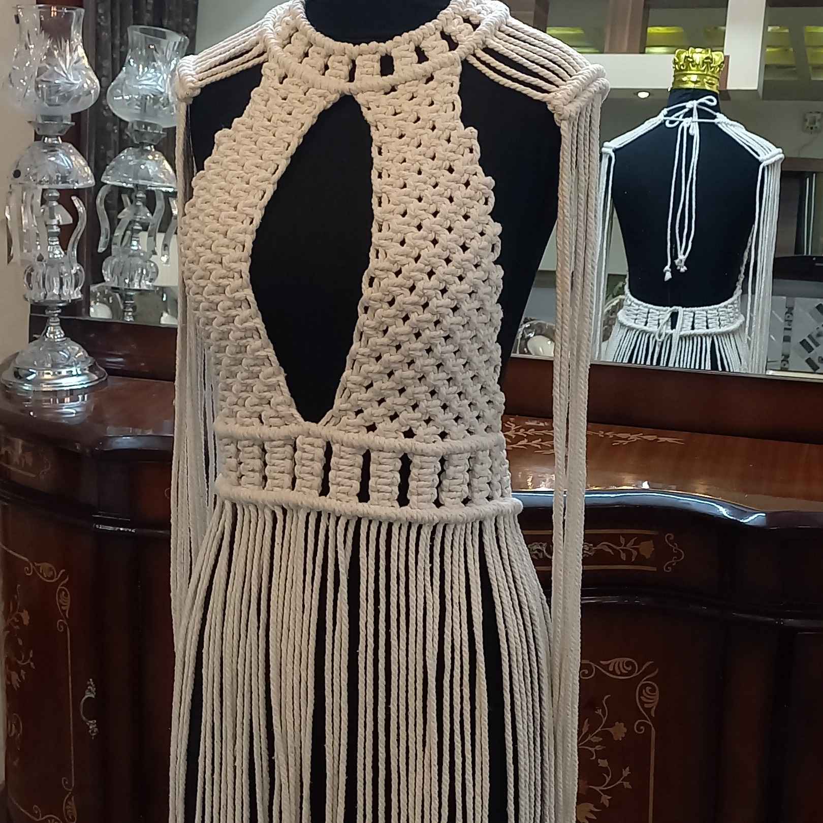 Price and Buy Macrame Formal Dress – Boho Style Handwoven with 3mm Macramé Cord - Image 4