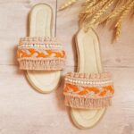 Price and Buy Macrame Indoor Slipper – Perfect for Housewarming with Pearl Dseign in Orange - Image 4