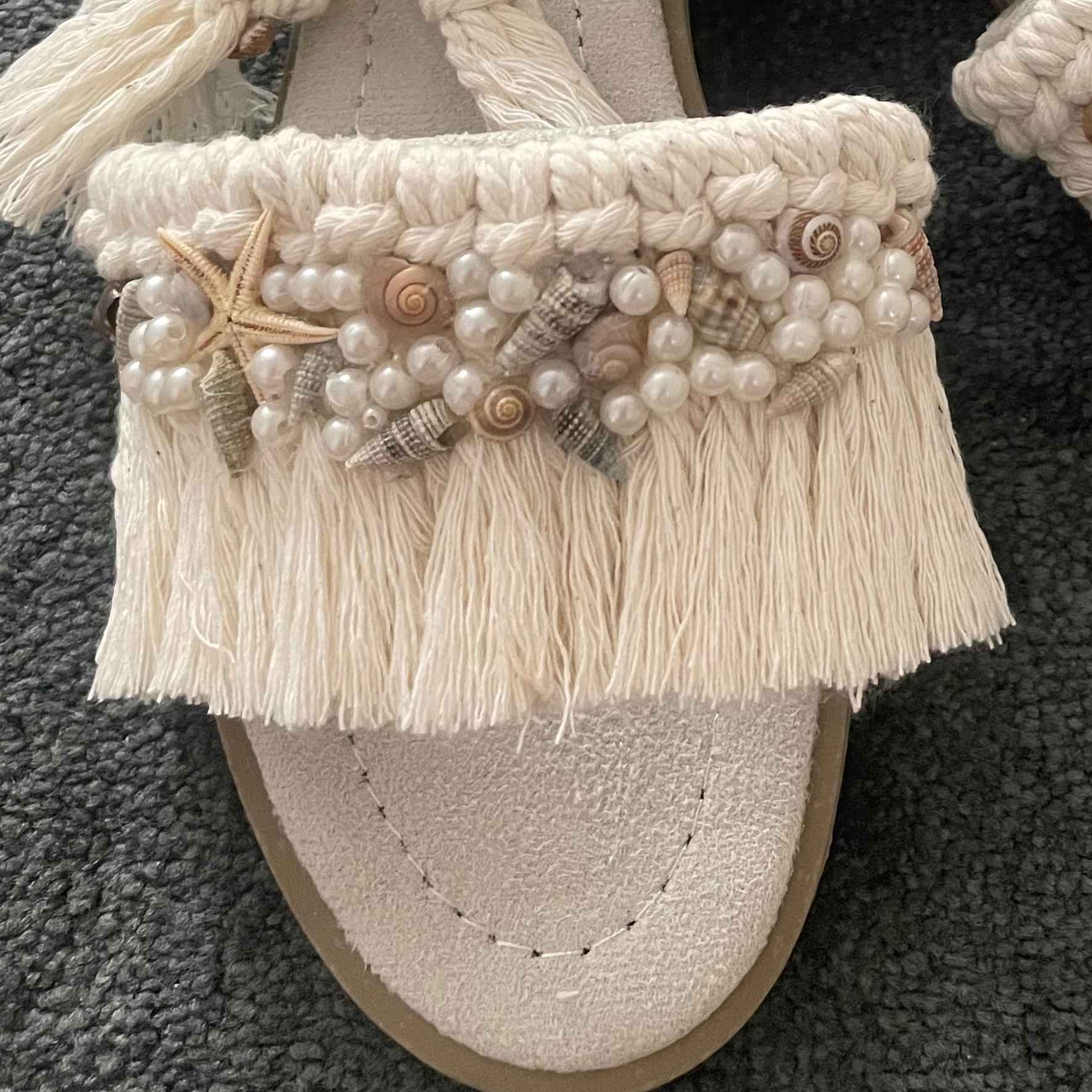 Price and Buy Macrame Sandals in Cream with Shell Design – Boho Style for Summer - Image 3
