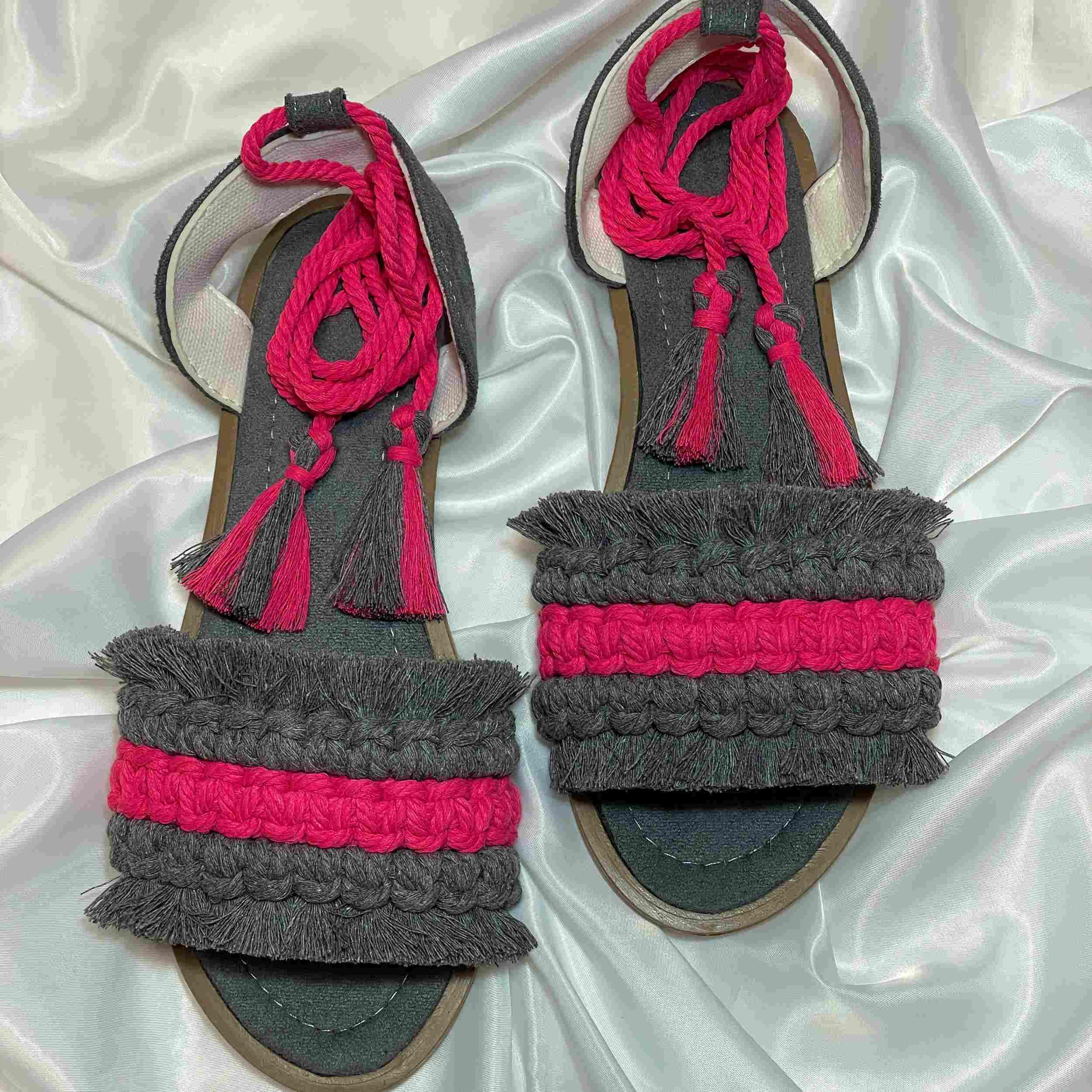 Price and Buy Macrame Sling Back Flat Sandals Handmade with Boho Design - Image 3