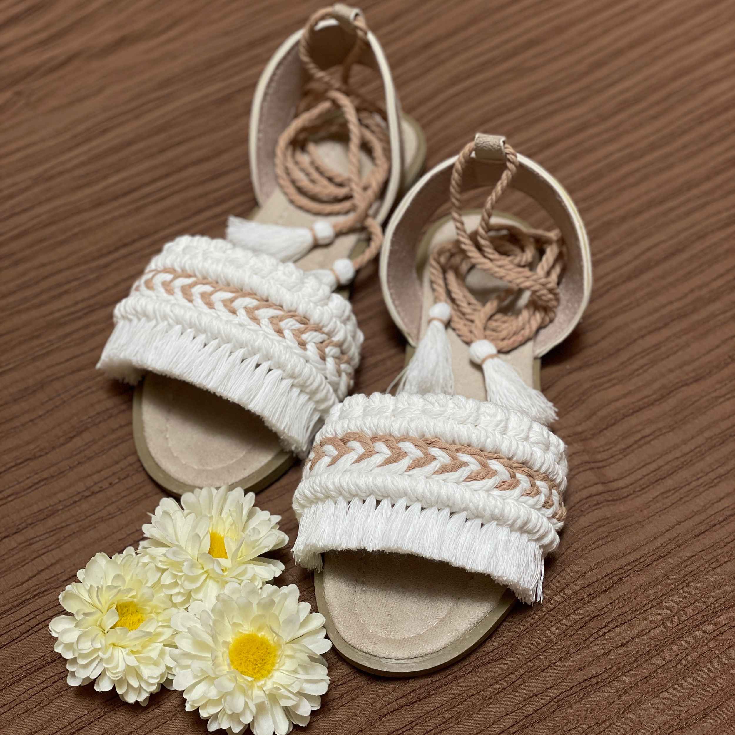 Price and Buy Macrame Sling Back Flat Sandals with Boho Design Handmade Code Sh04 - Image 4