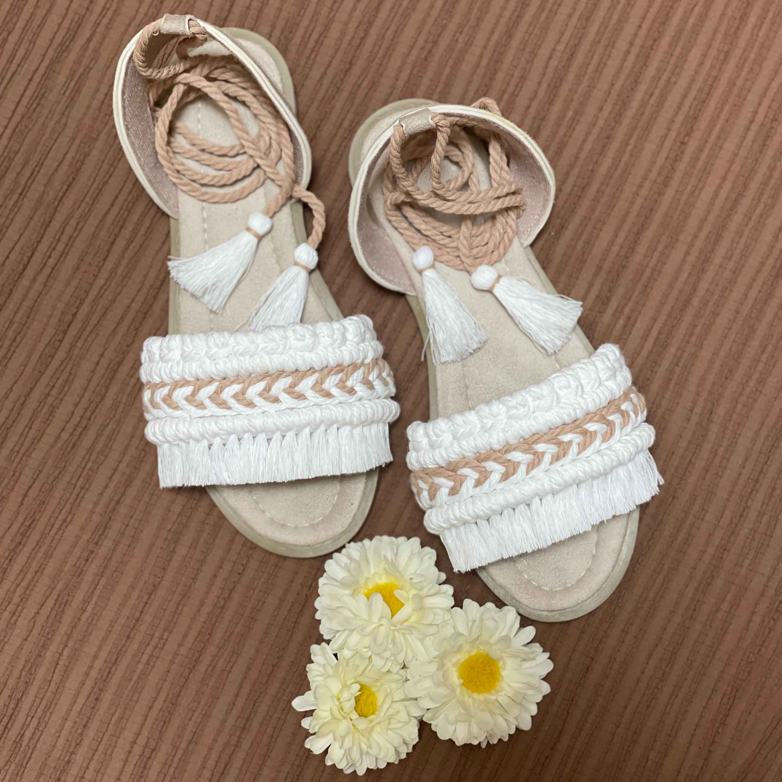 Price and Buy Macrame Sling Back Flat Sandals with Boho Design Handmade Code Sh04 - Image 5