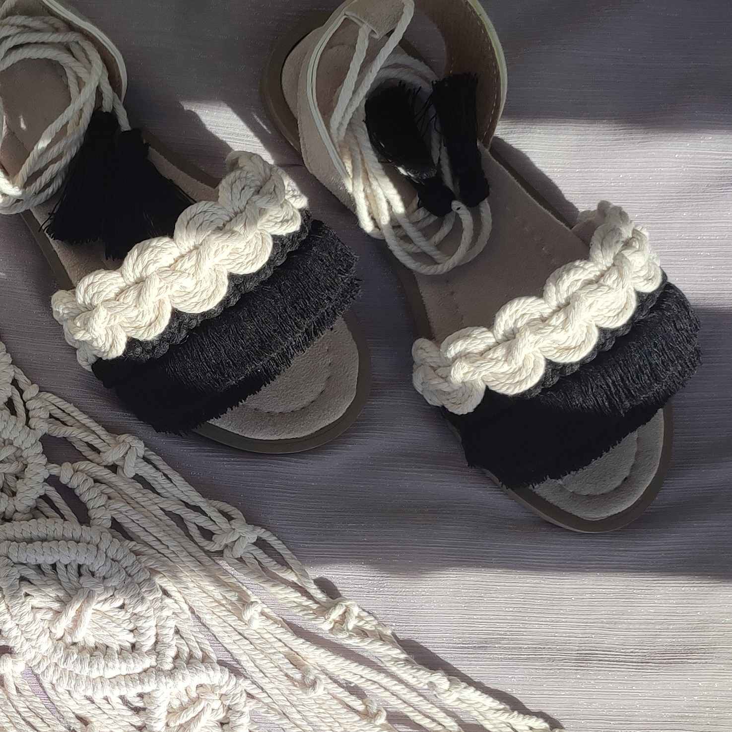 Price and Buy Macrame Sling Back Flat Sandals with Boho Design Handmade