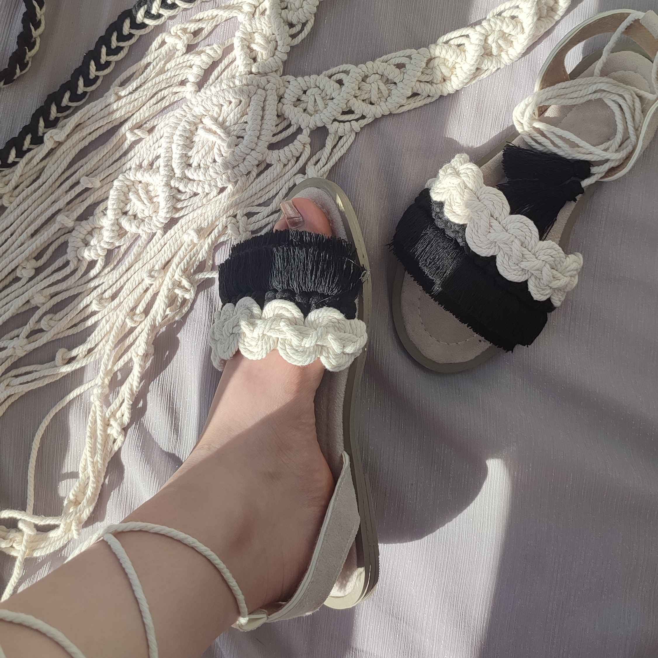 Price and Buy Macrame Sling Back Flat Sandals with Boho Design Handmade - Image 3
