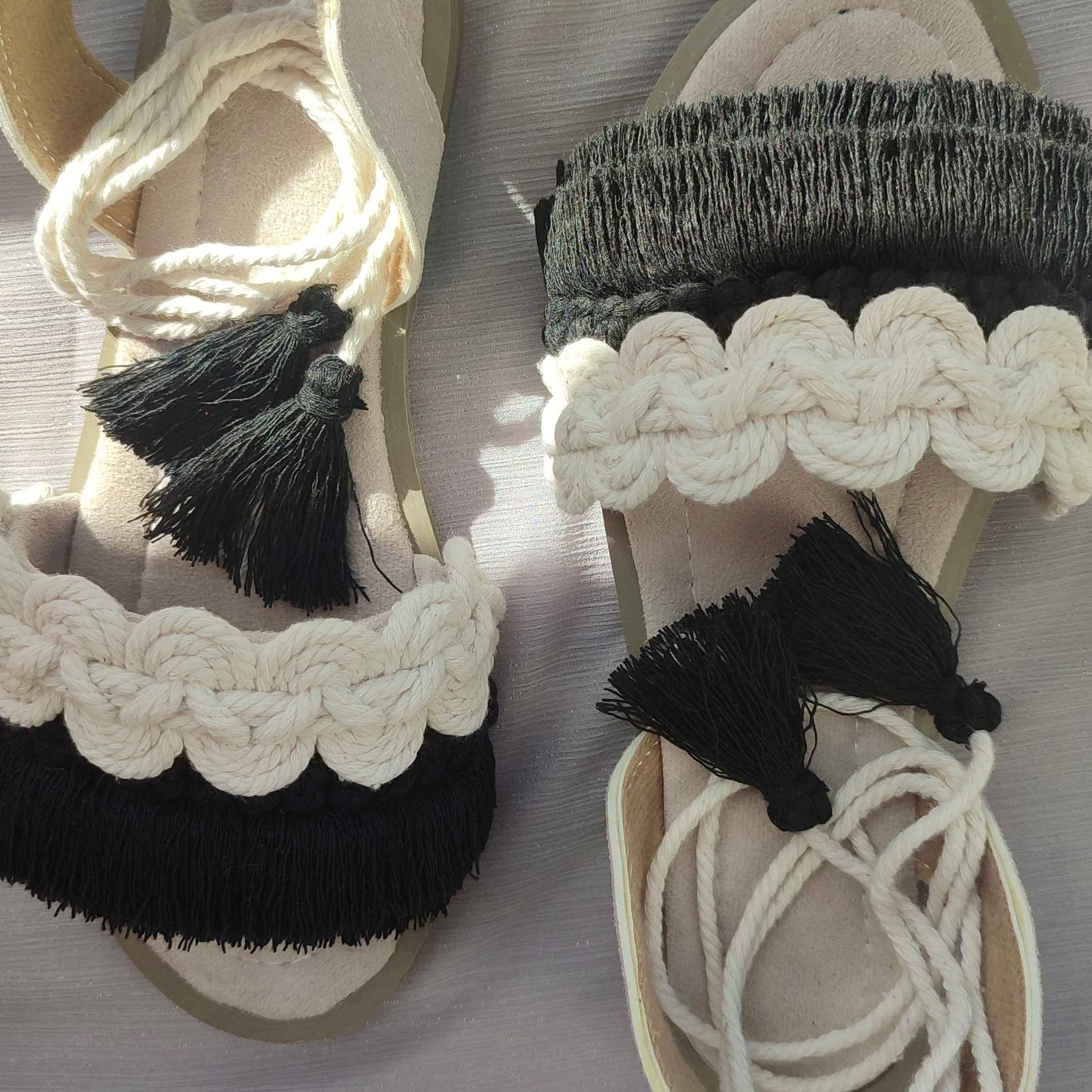 Price and Buy Macrame Sling Back Flat Sandals with Boho Design Handmade - Image 4