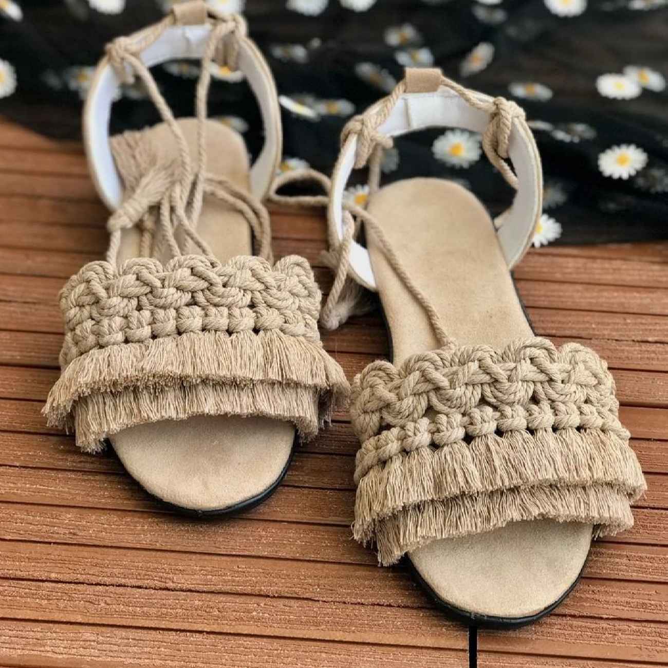 Price and Buy Macrame Sling Back Sandals Handmade Model Tassel