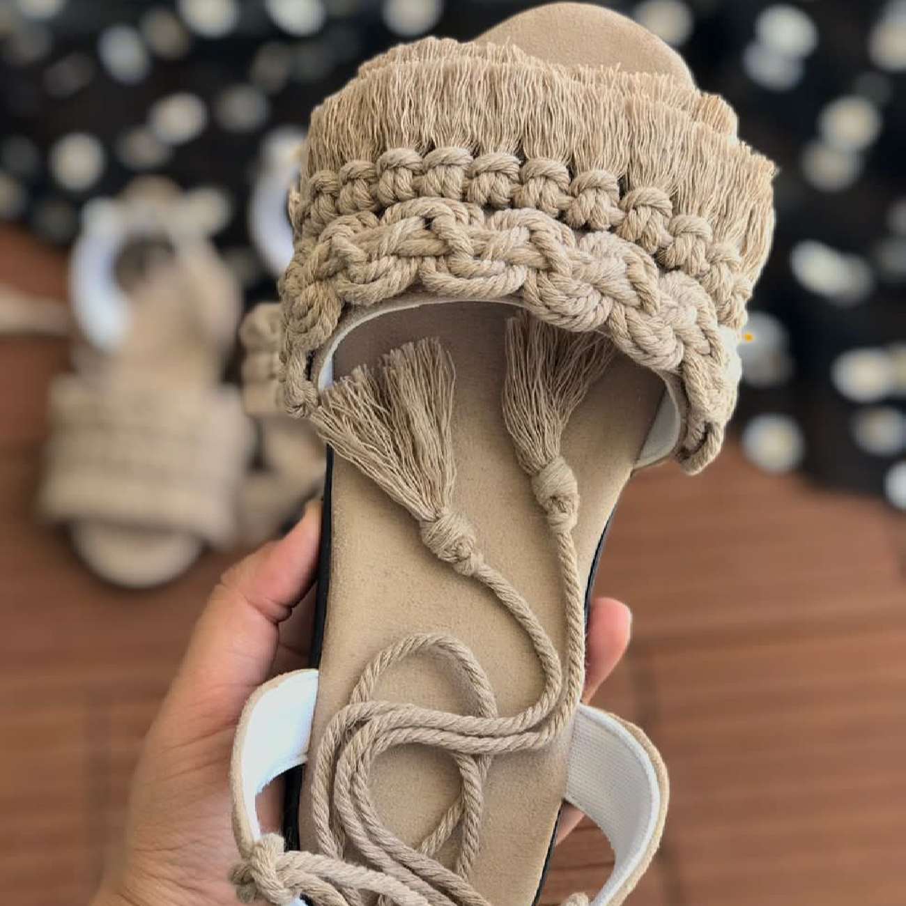 Price and Buy Macrame Sling Back Sandals Handmade Model Tassel - Image 5