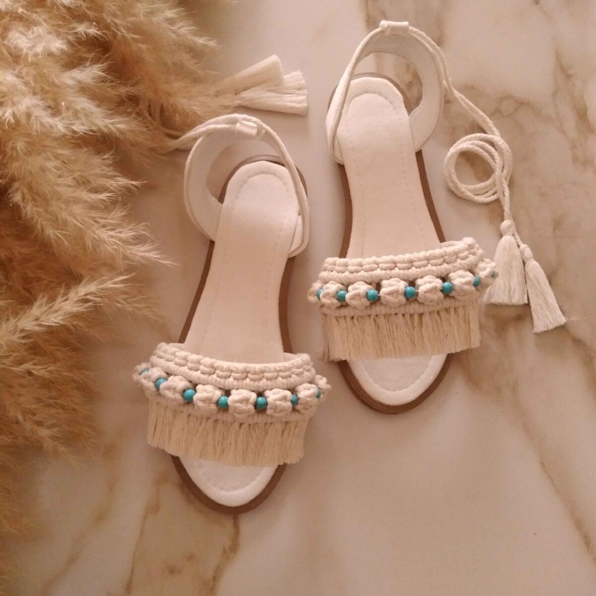 Price and Buy Macrame Sling Back Sandals Handmade Model Turquoise - Image 3