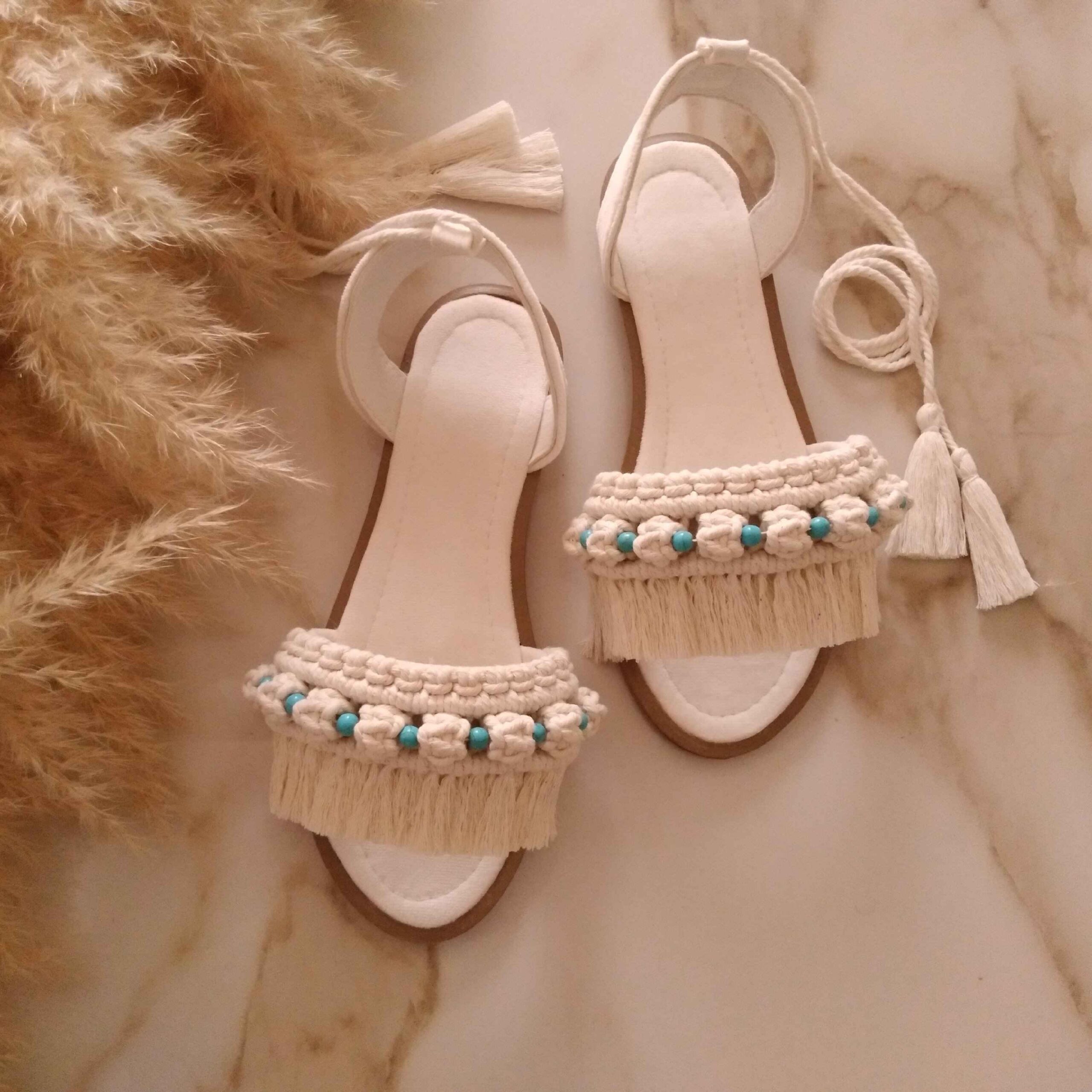 Price and Buy Macrame Sling Back Sandals Handmade Model Turquoise - Image 3