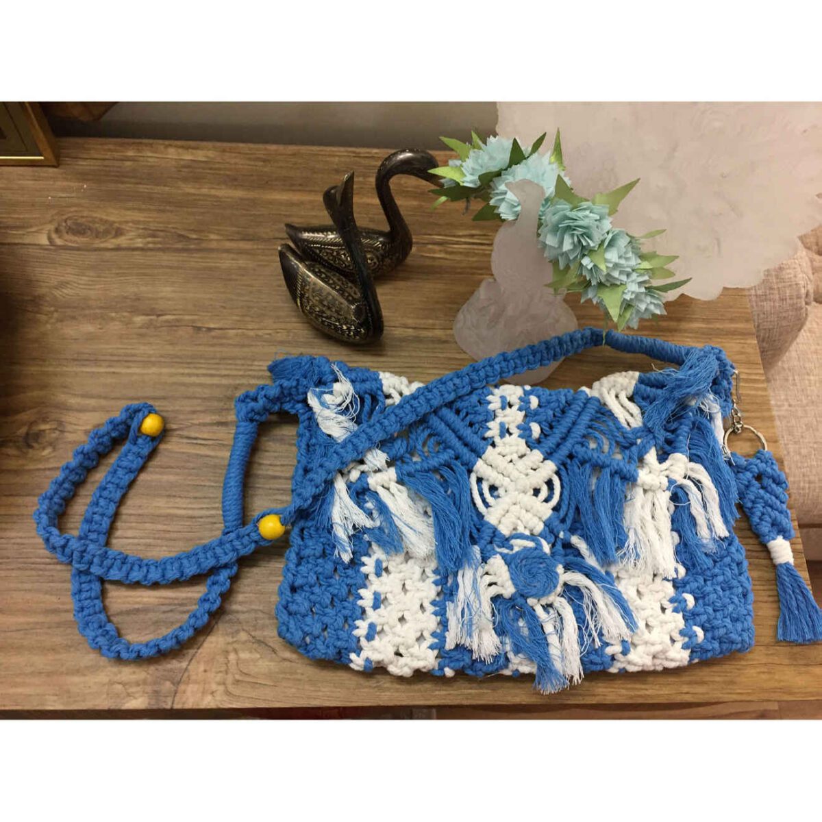 Price and Buy Macrame Sling Bag for Women Handwoven in White - Image 6