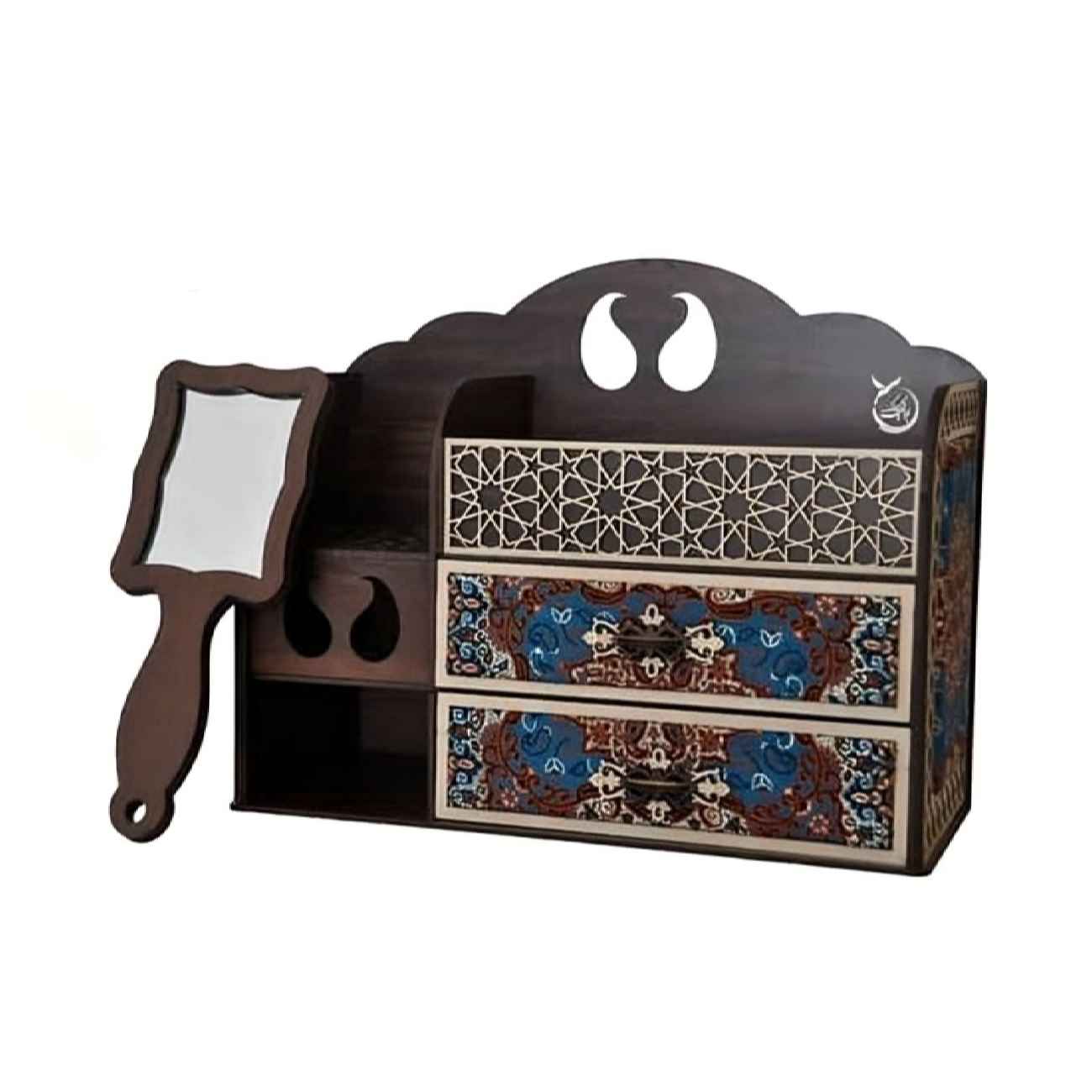 Price and Buy Makeup Organizer Stand Set with Hand Mirror – Wood and Termeh_6900b26dce535.jpeg Price and Buy Makeup Organizer Stand Set with Hand Mirror – Wood and Termeh - Image 1