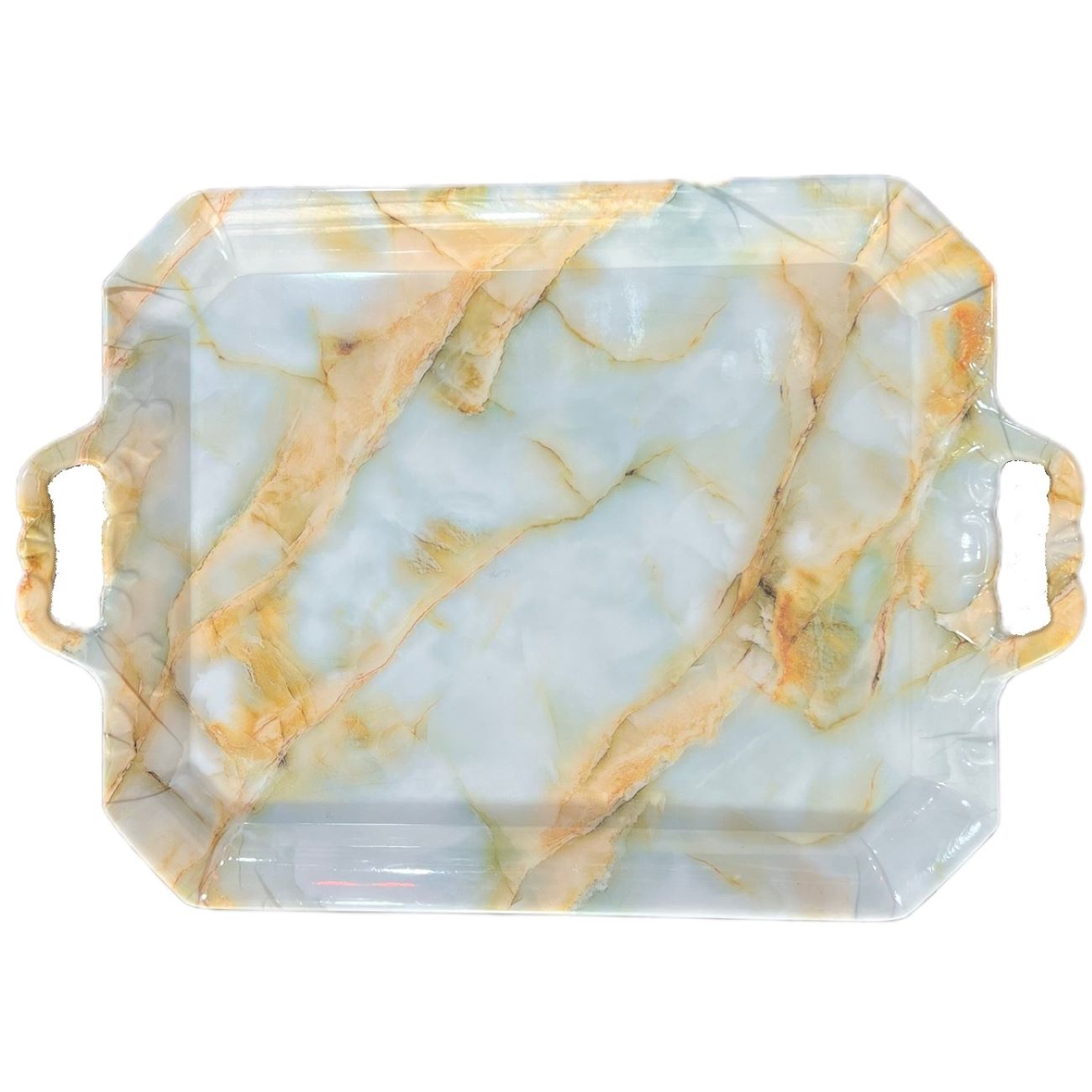 Price and Buy Melamine Serving Tray Durable in Marble Design with Handles