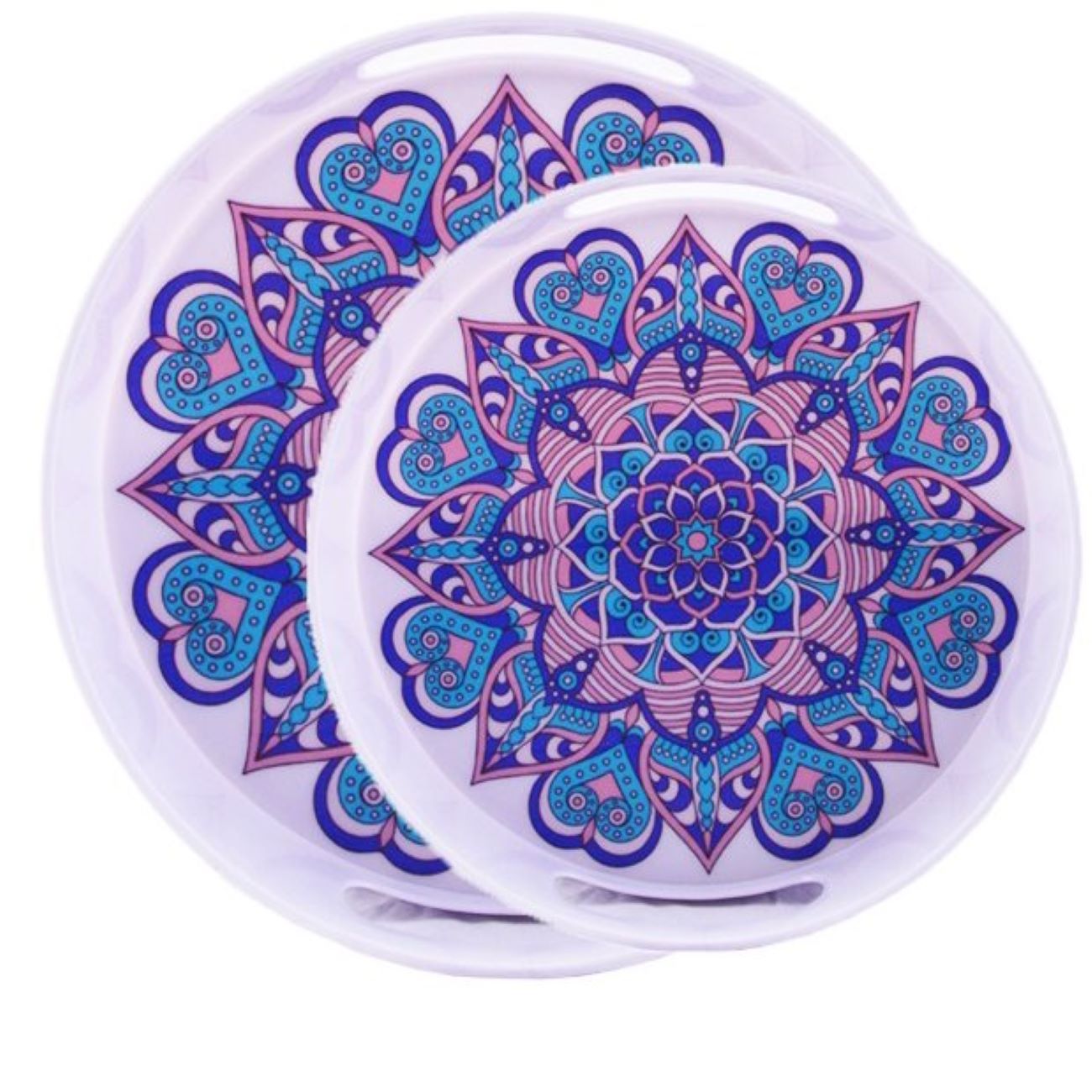 Price and Buy Melamine Serving Tray in Mandala Design Round Ideal for Food Serving set of 2